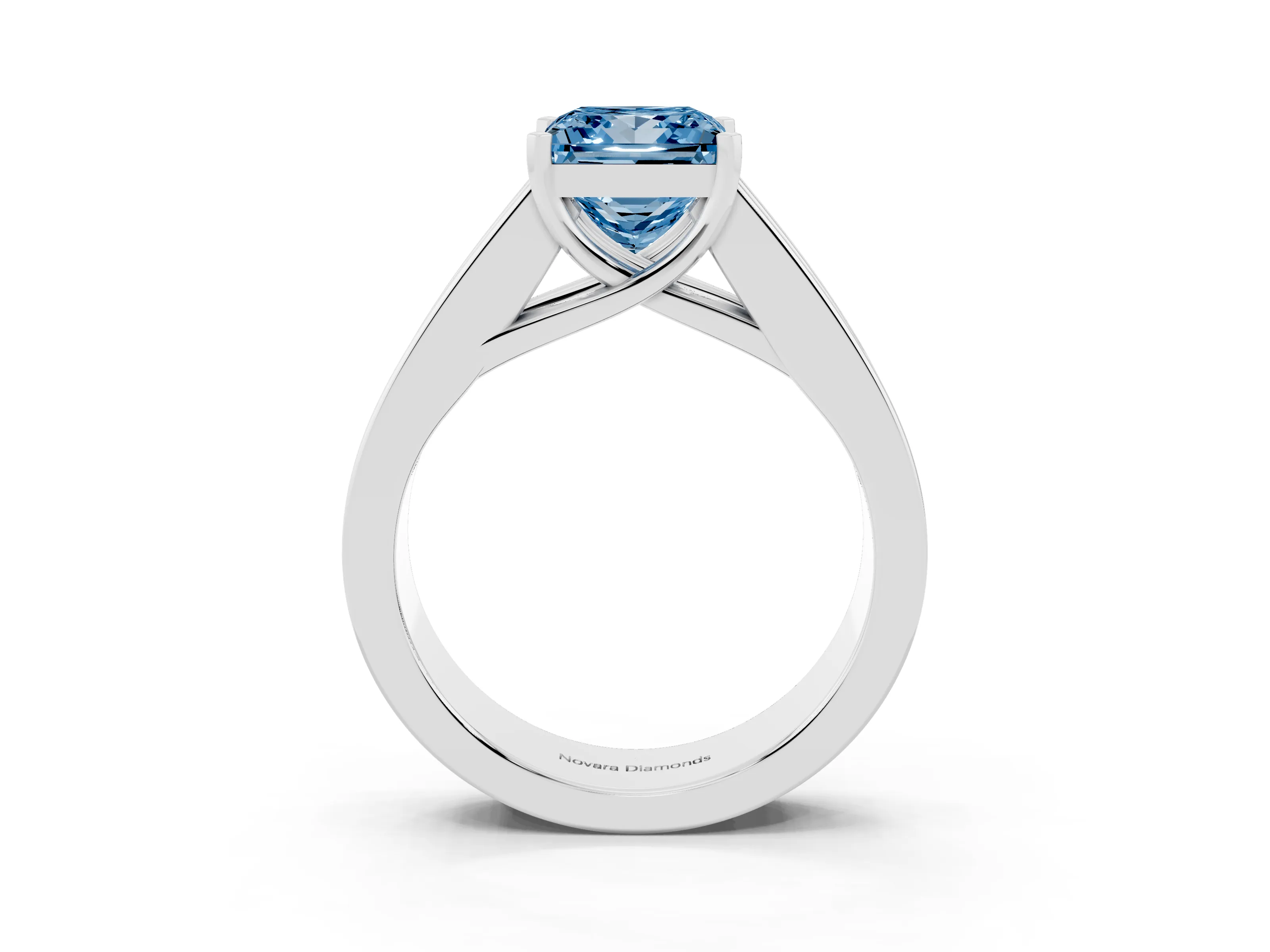 Fancy Blue Princess Cut Diamond Solitaire Ring Set in Silver with Channel-Set Accent Stones and Prong Setting