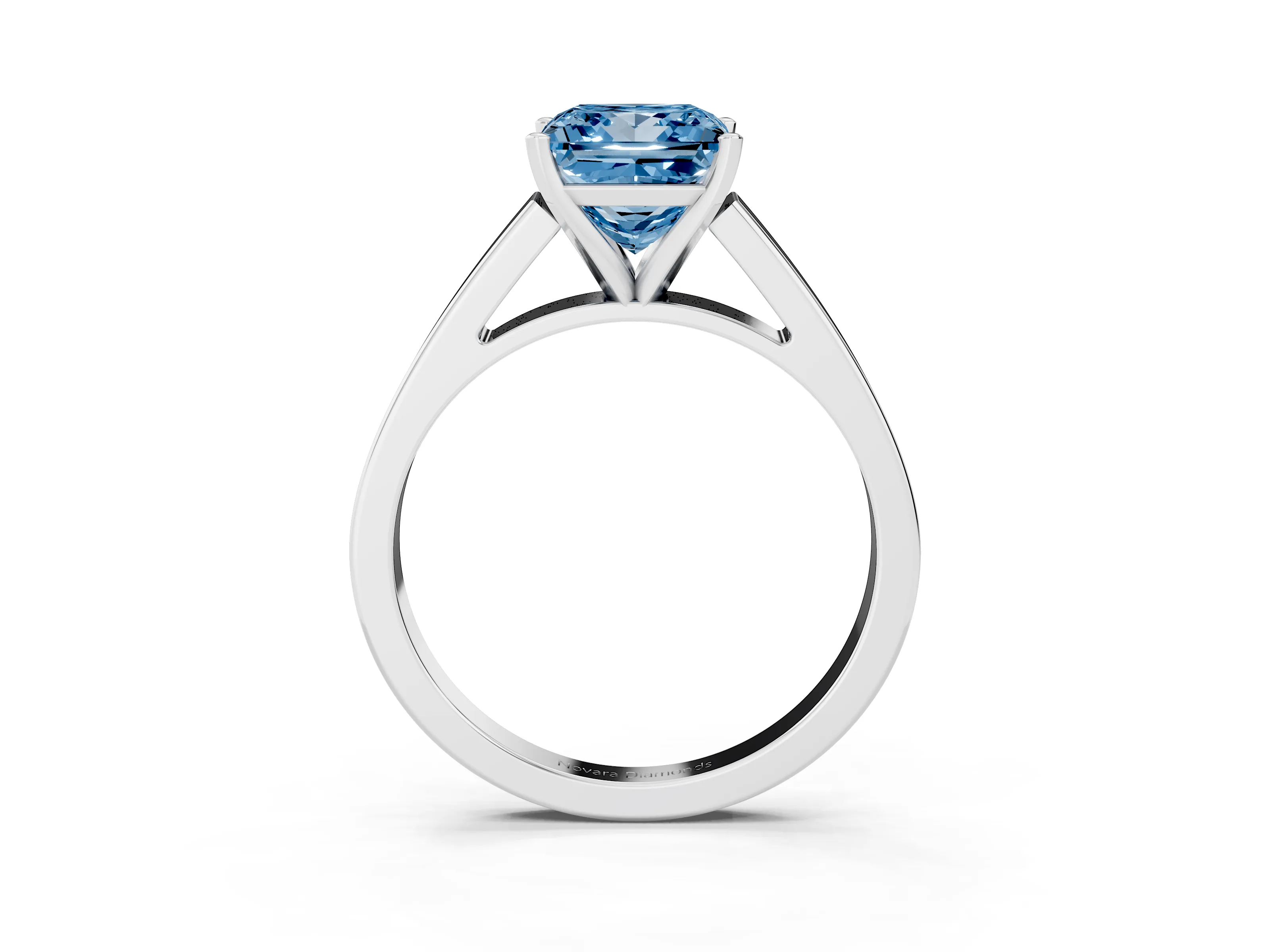 Fancy Blue Princess Cut Diamond Solitaire Engagement Ring Set in White gold with Prong Setting and Tapered Band