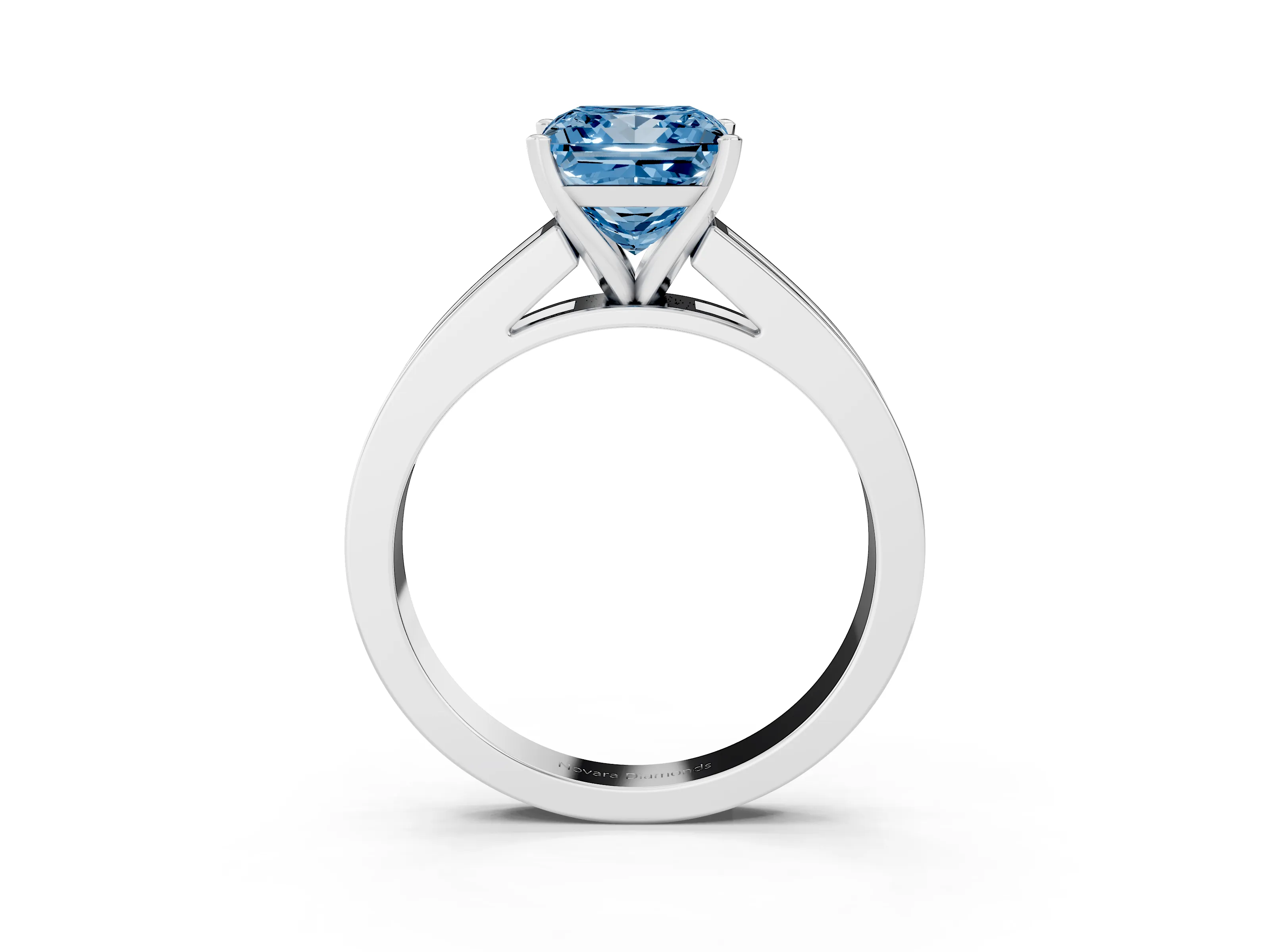 Fancy Blue Princess Cut Diamond Solitaire Ring Set in Platinum with Channel-Set Band and Prong Setting