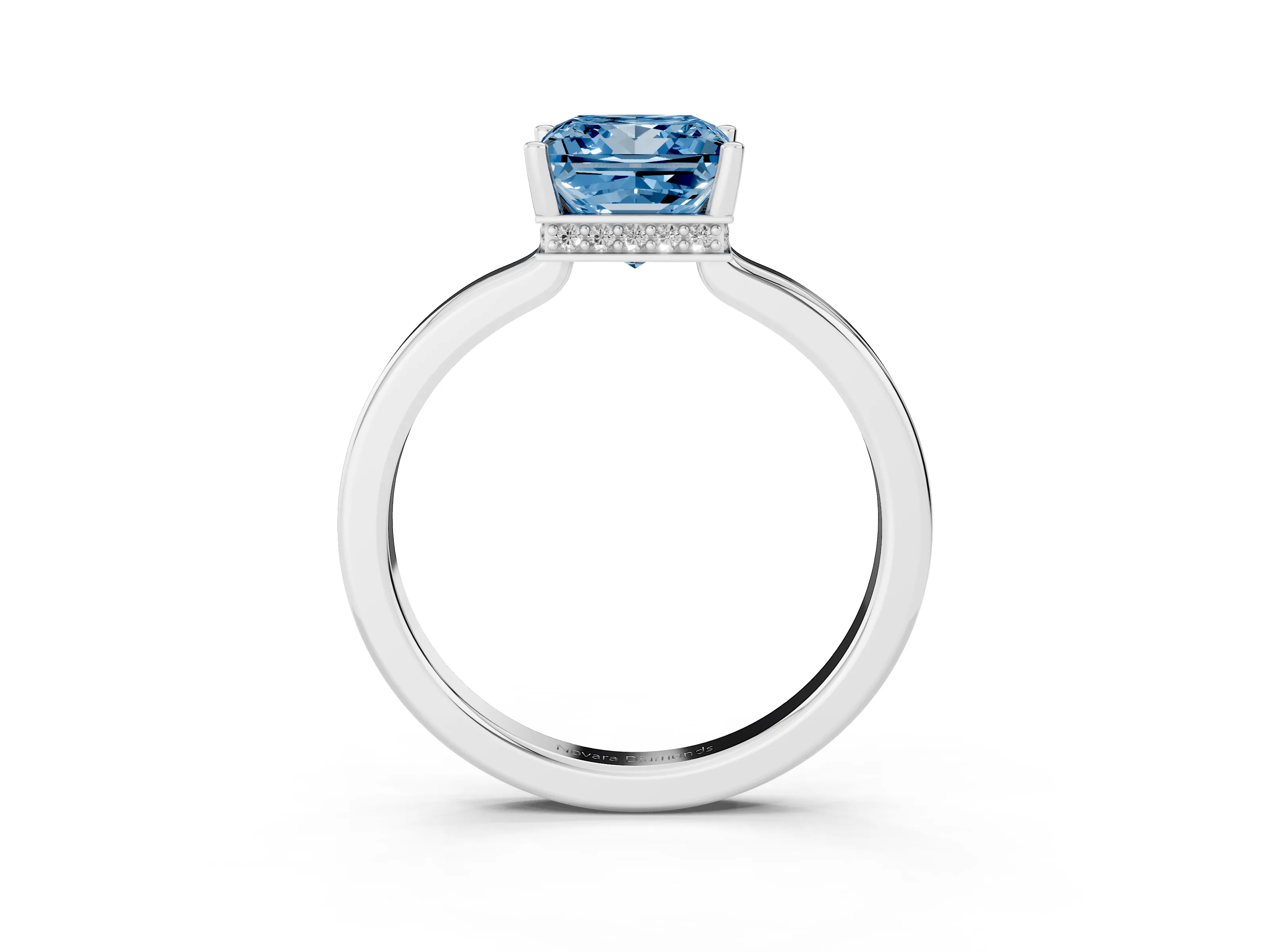 Fancy Blue Princess Cut Diamond Solitaire Engagement Ring Set in Platinum with Prong Setting on a Plain Band