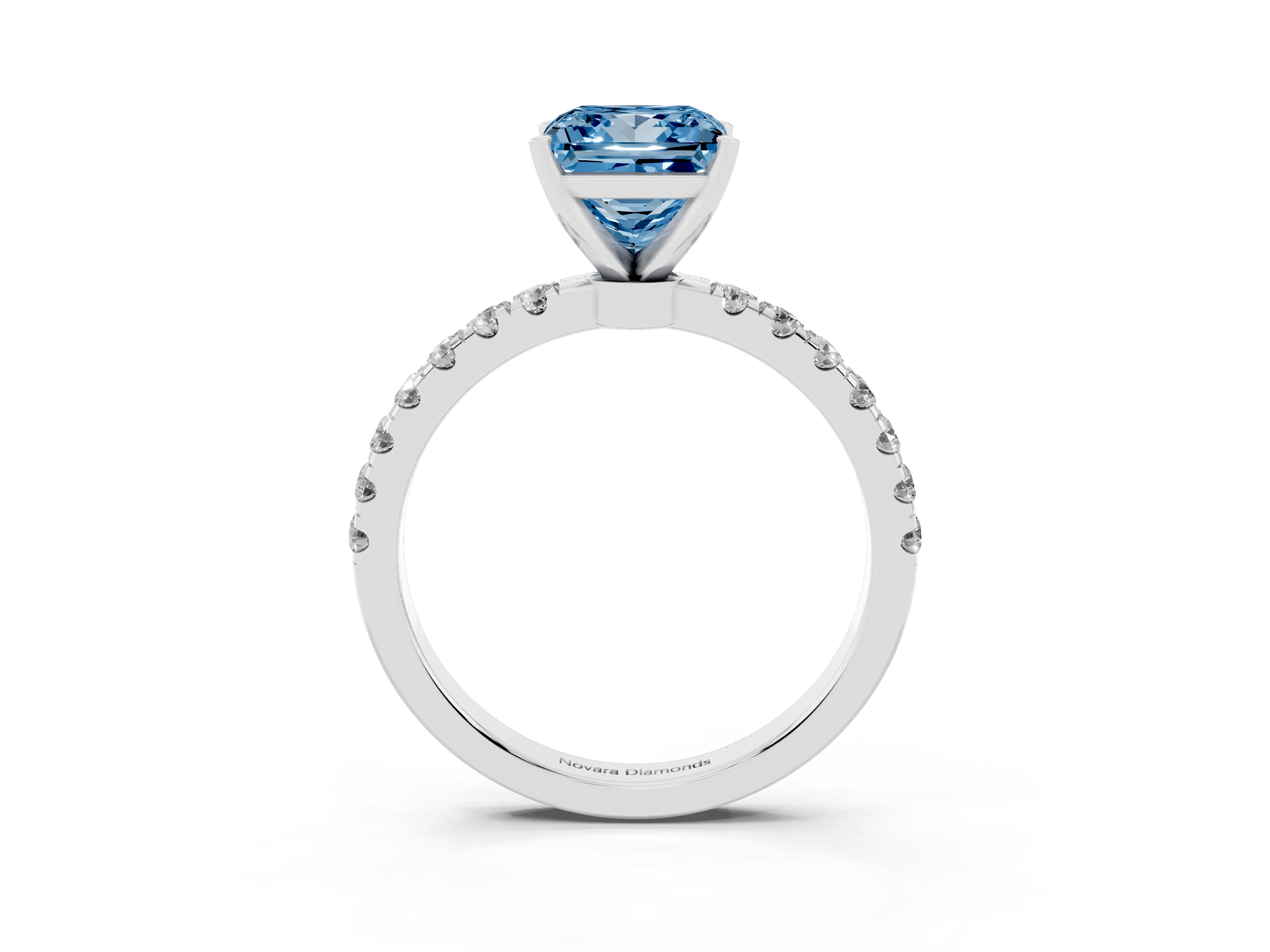 Fancy Blue Princess Cut Diamond Solitaire Ring Set in Silver with Pavé Accents and Prong Setting