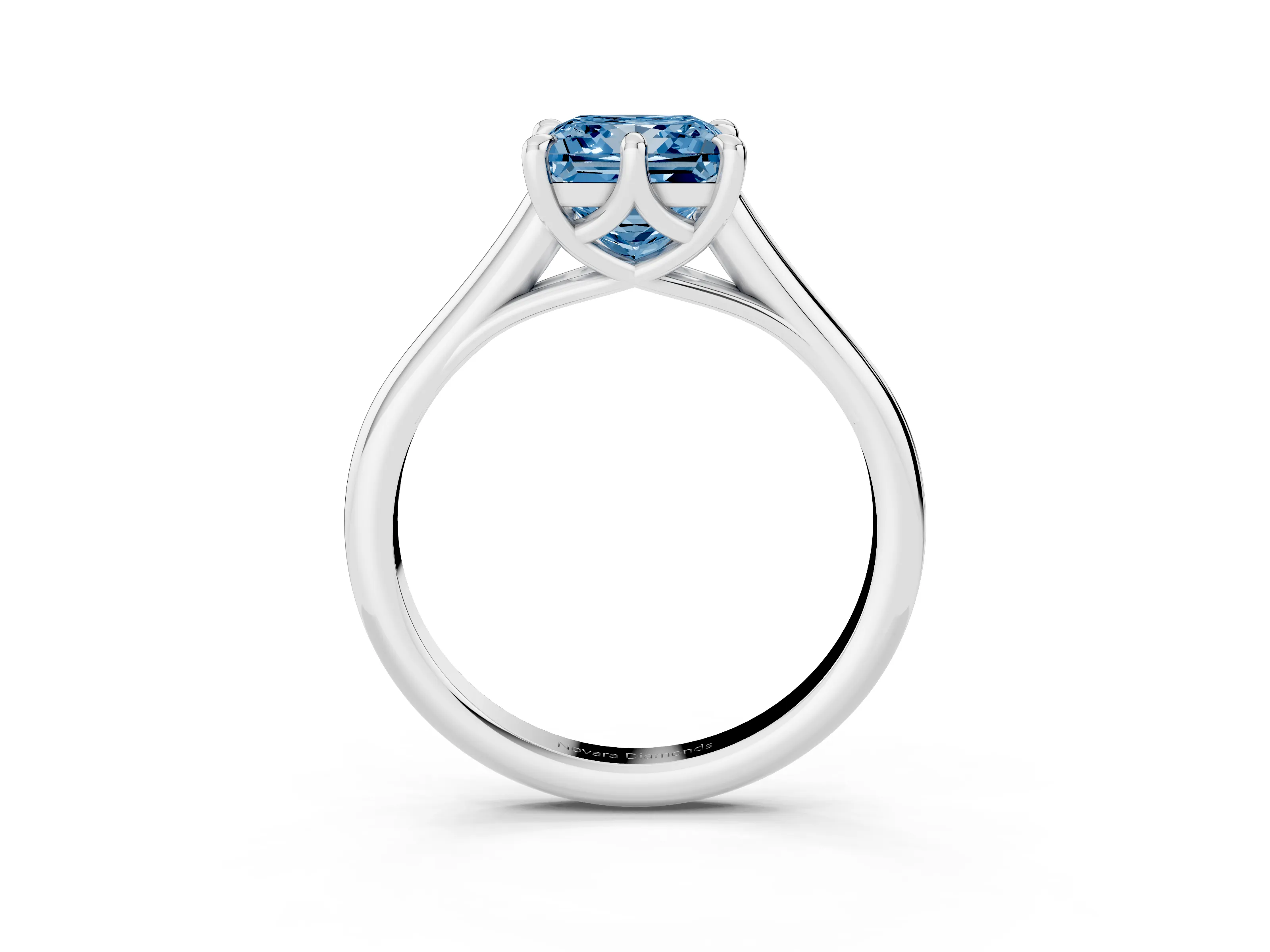 Fancy Blue Princess Cut Diamond Solitaire Engagement Ring Set in White gold with Prong Setting and Plain Classic Band