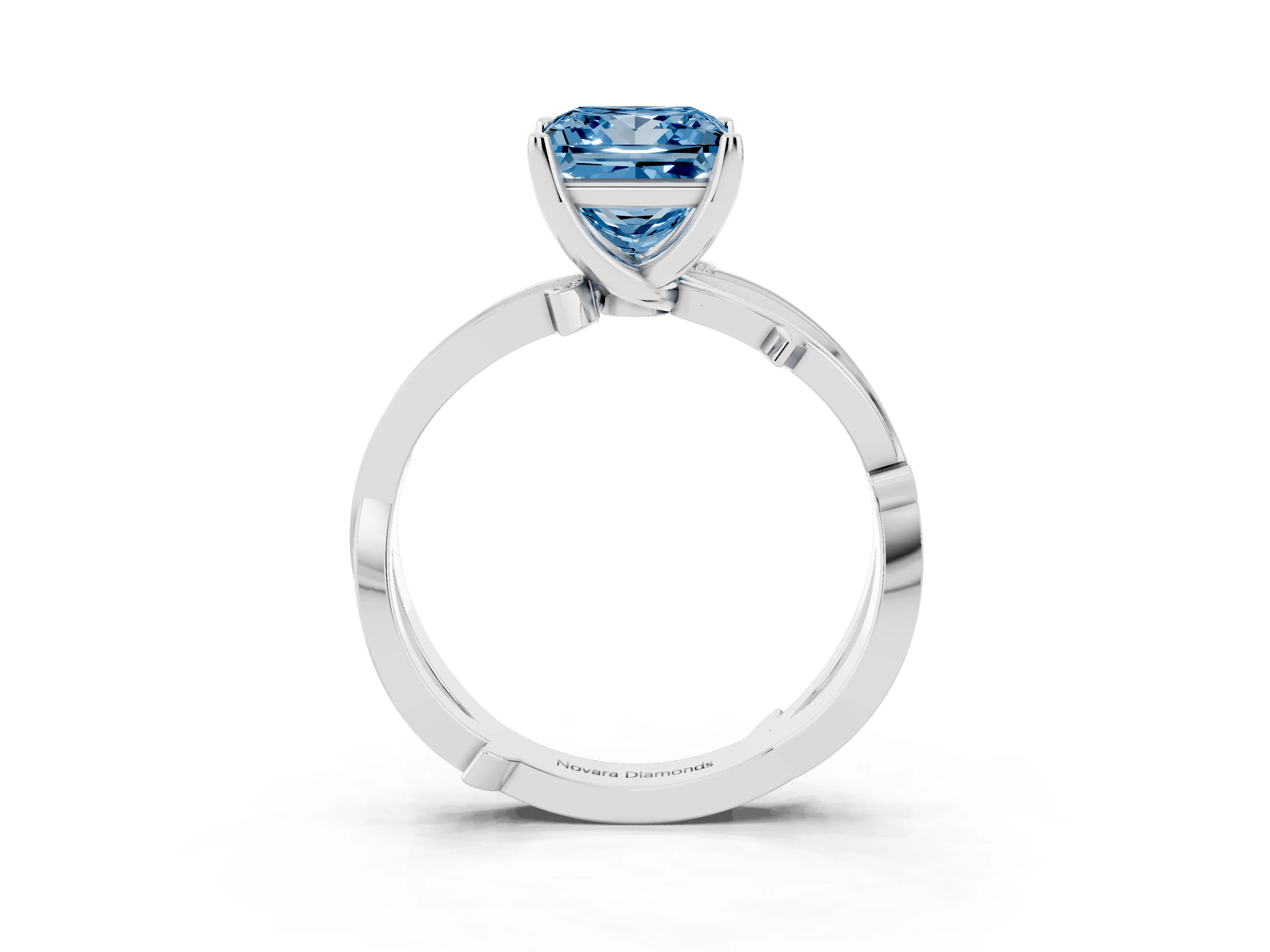 Fancy Blue Princess Cut Diamond Pavé Twist Band Solitaire Ring Set in Silver with Prong Setting