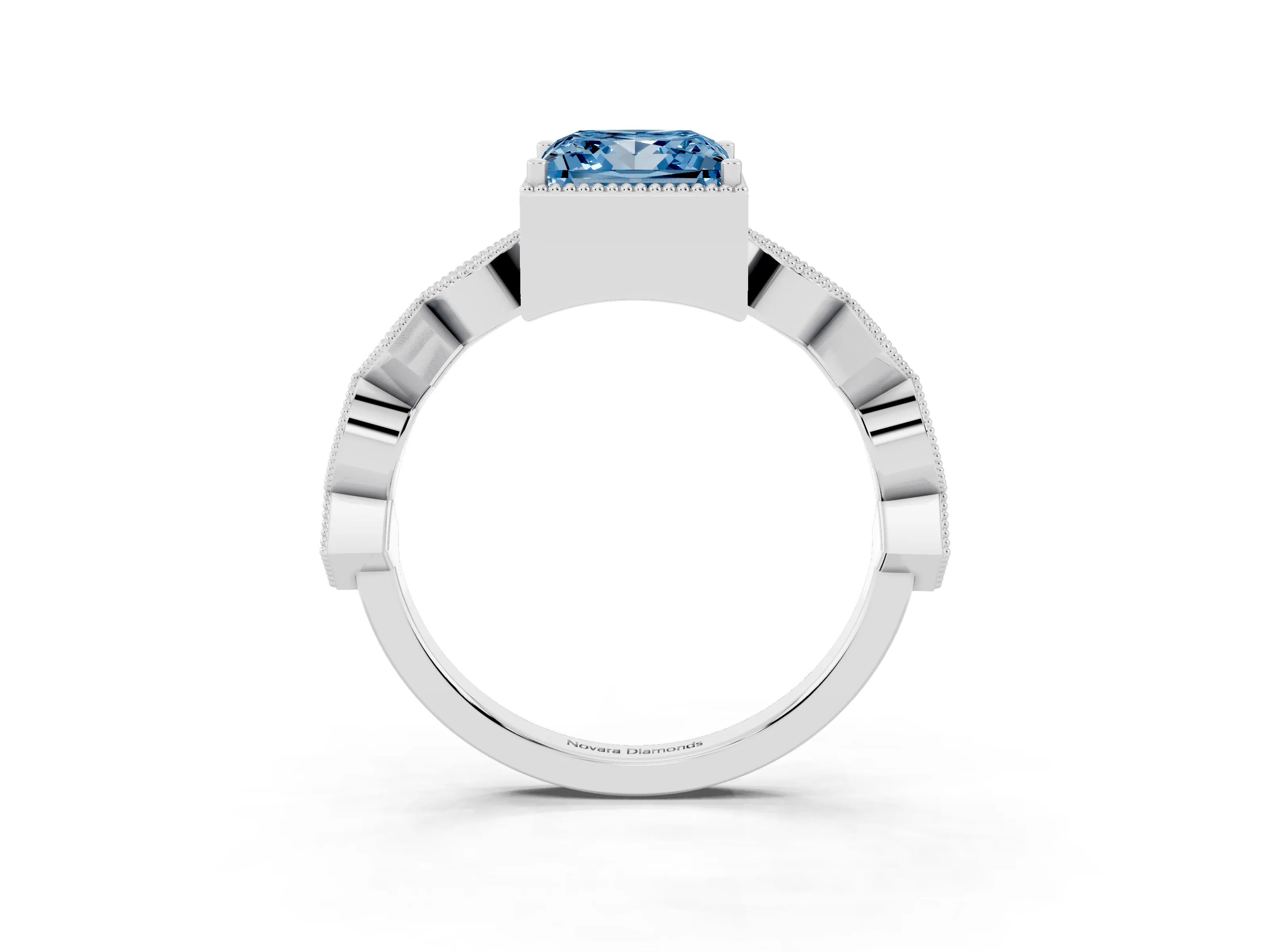Fancy Blue Princess Cut Diamond Milgrain Marquise Twist Band Ring Set in Platinum with Prong Setting