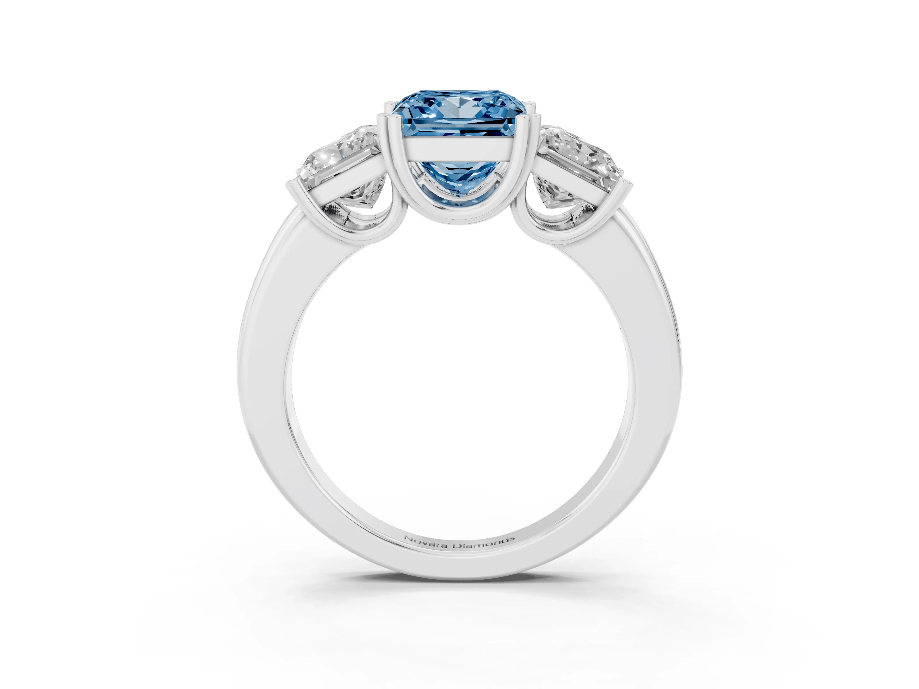 Fancy Blue Princess Cut Diamond Three-Stone Ring Set in Platinum with Polished Channel-Set Band