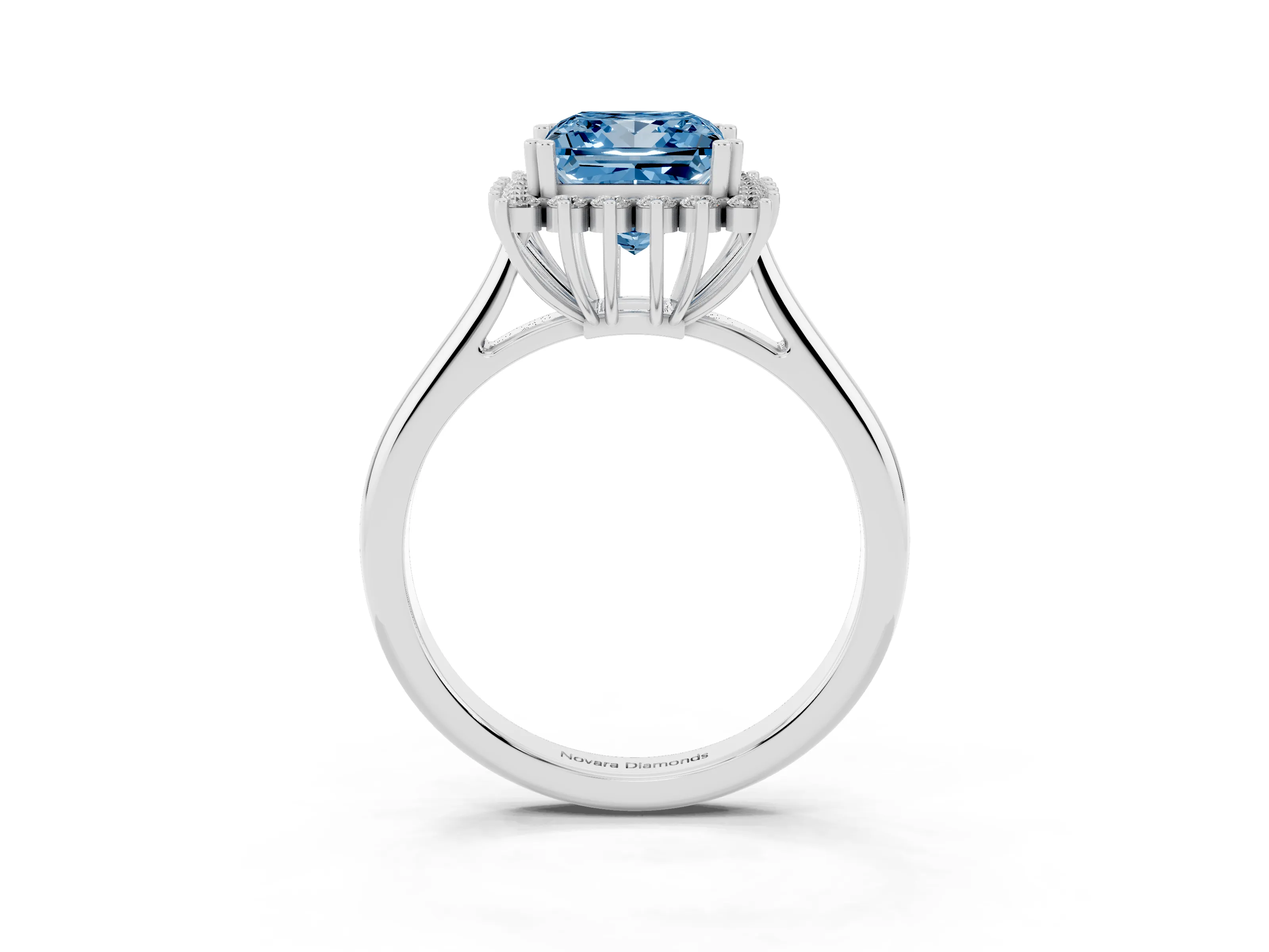 Fancy Blue Princess Cut Diamond Halo Ring Set in Platinum with Plain Solitaire Band and Prong Setting