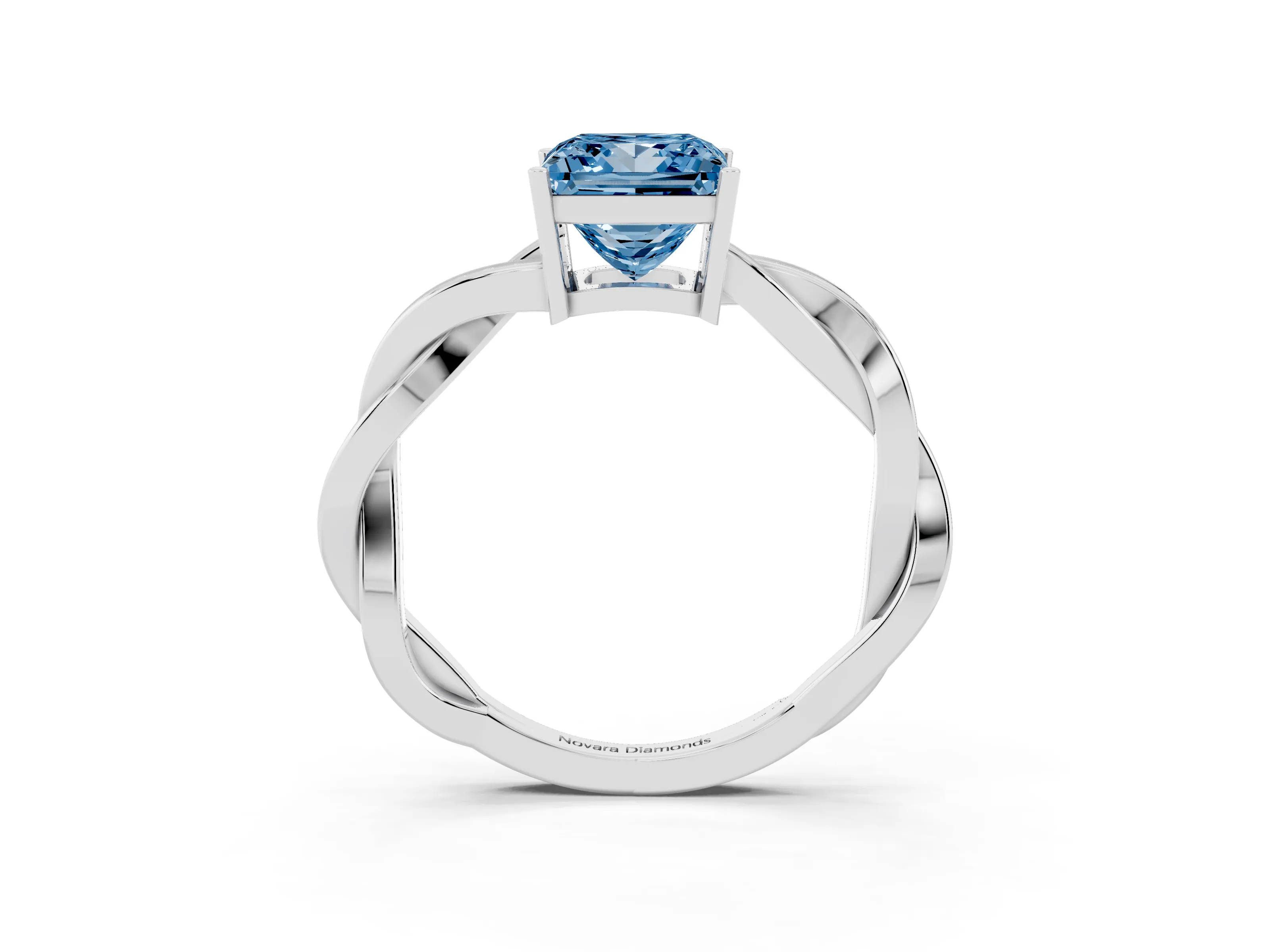Fancy Blue Princess Cut Diamond Solitaire Twisted Pavé Ring Set in Silver with Prong Setting