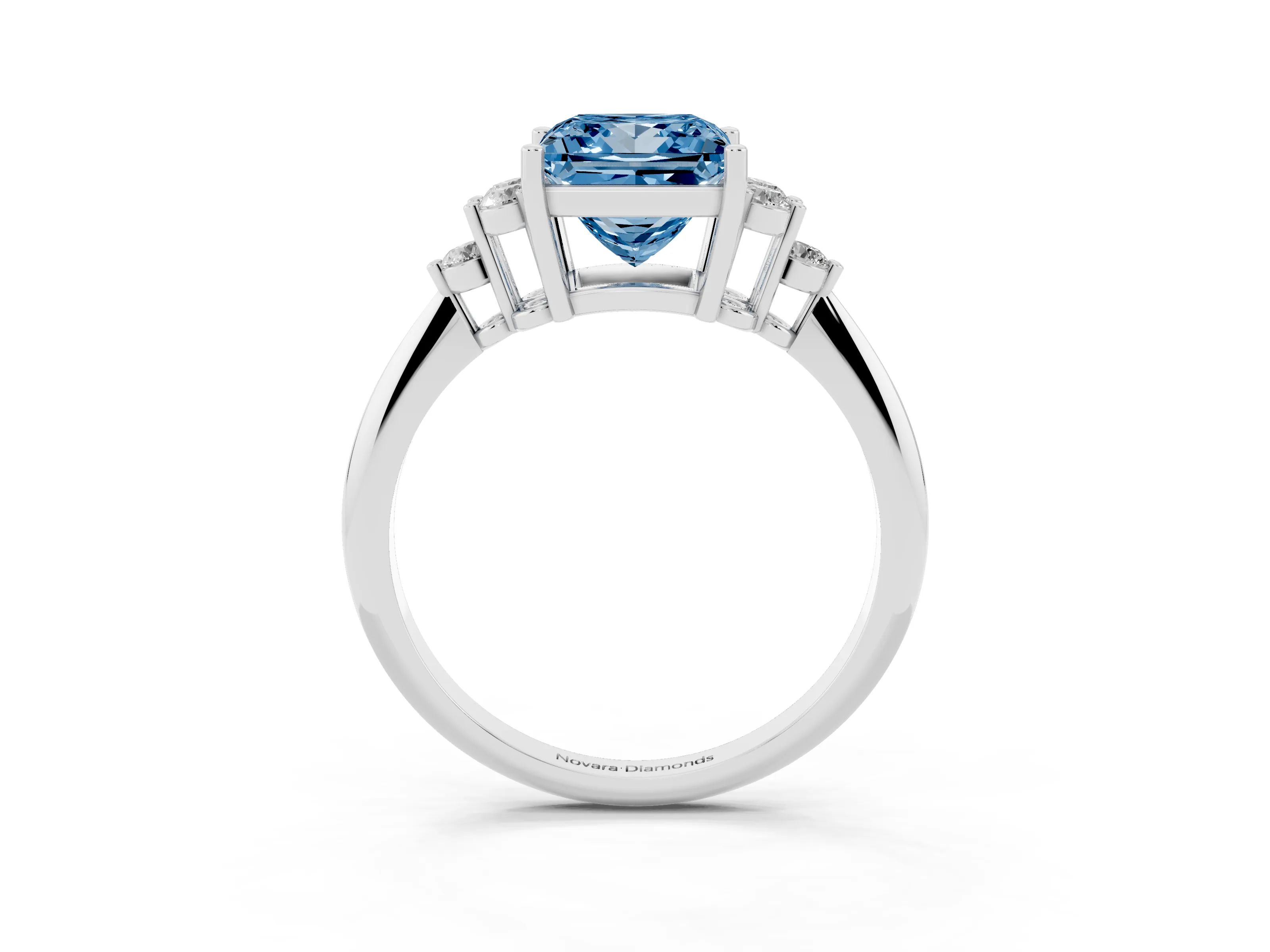 Fancy Blue Princess Cut Diamond Cluster Ring Set in Silver with Plain Band and Prong Setting