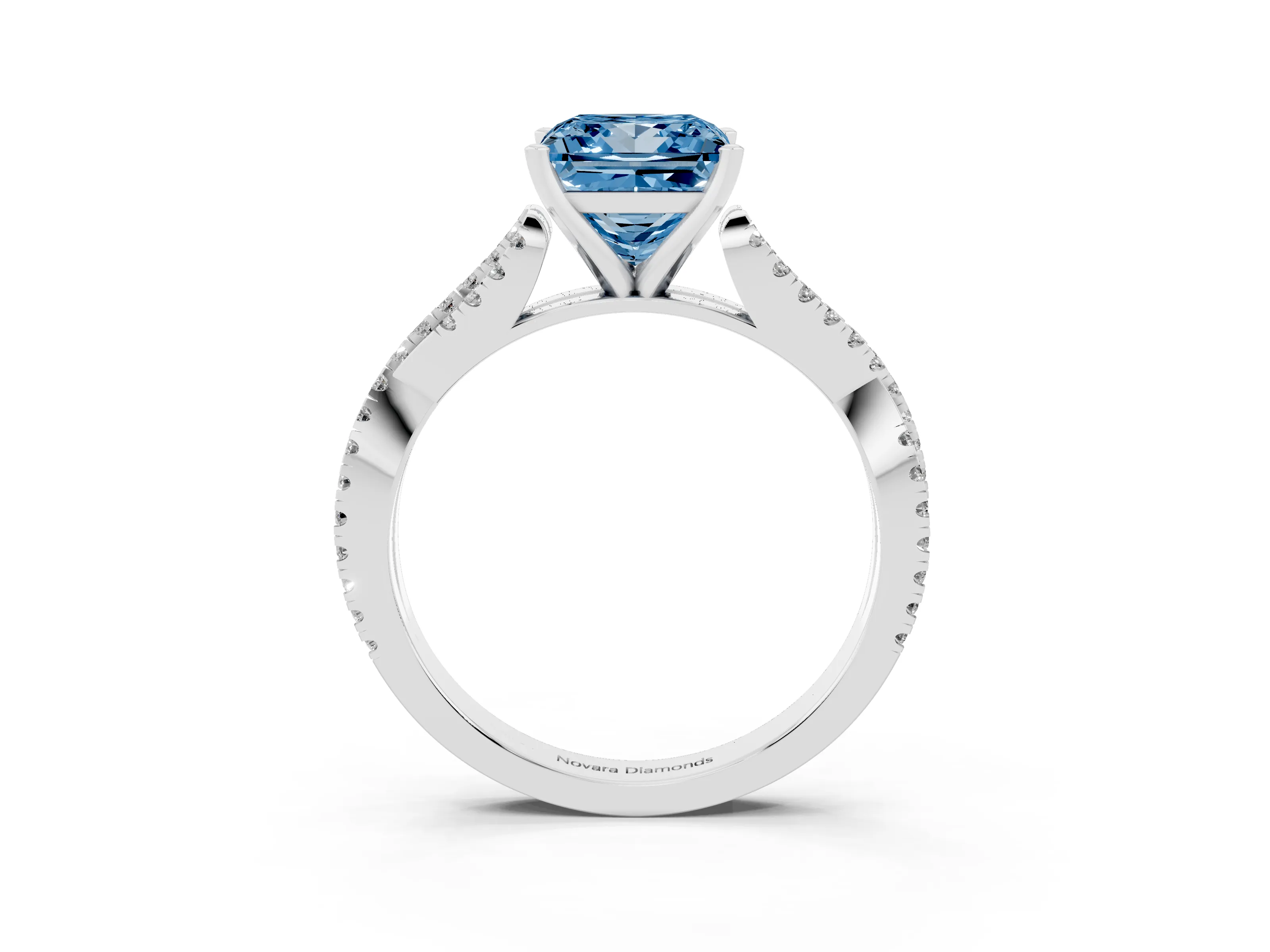 Fancy Blue Princess Cut Diamond Solitaire Engagement Ring Set in Silver with Twisted Pavé Band and Prong Setting