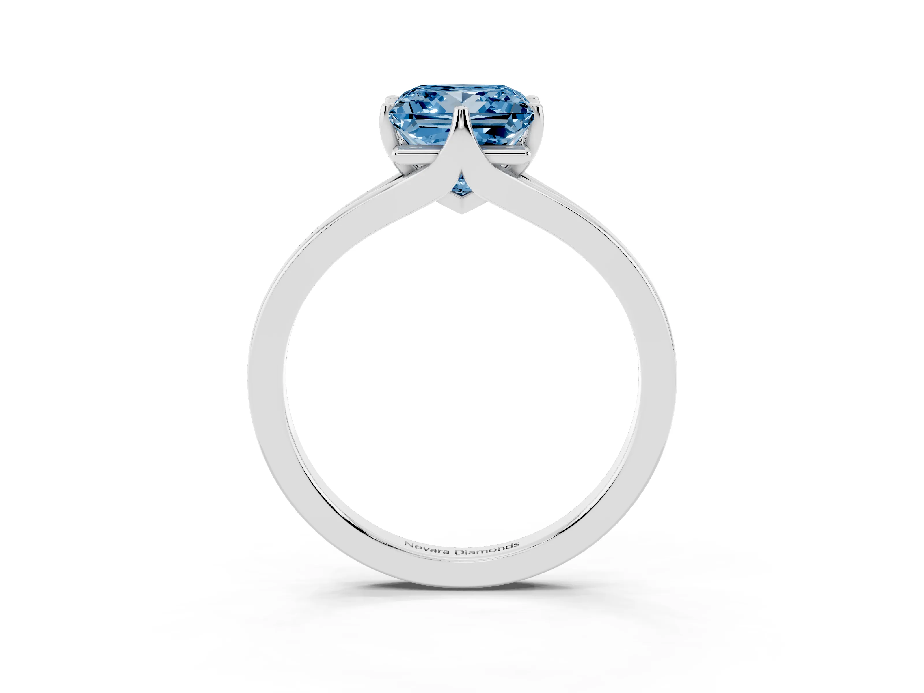 Fancy Blue Princess Cut Diamond Solitaire Ring Set in Silver with Polished Tapered Band and Prong Setting