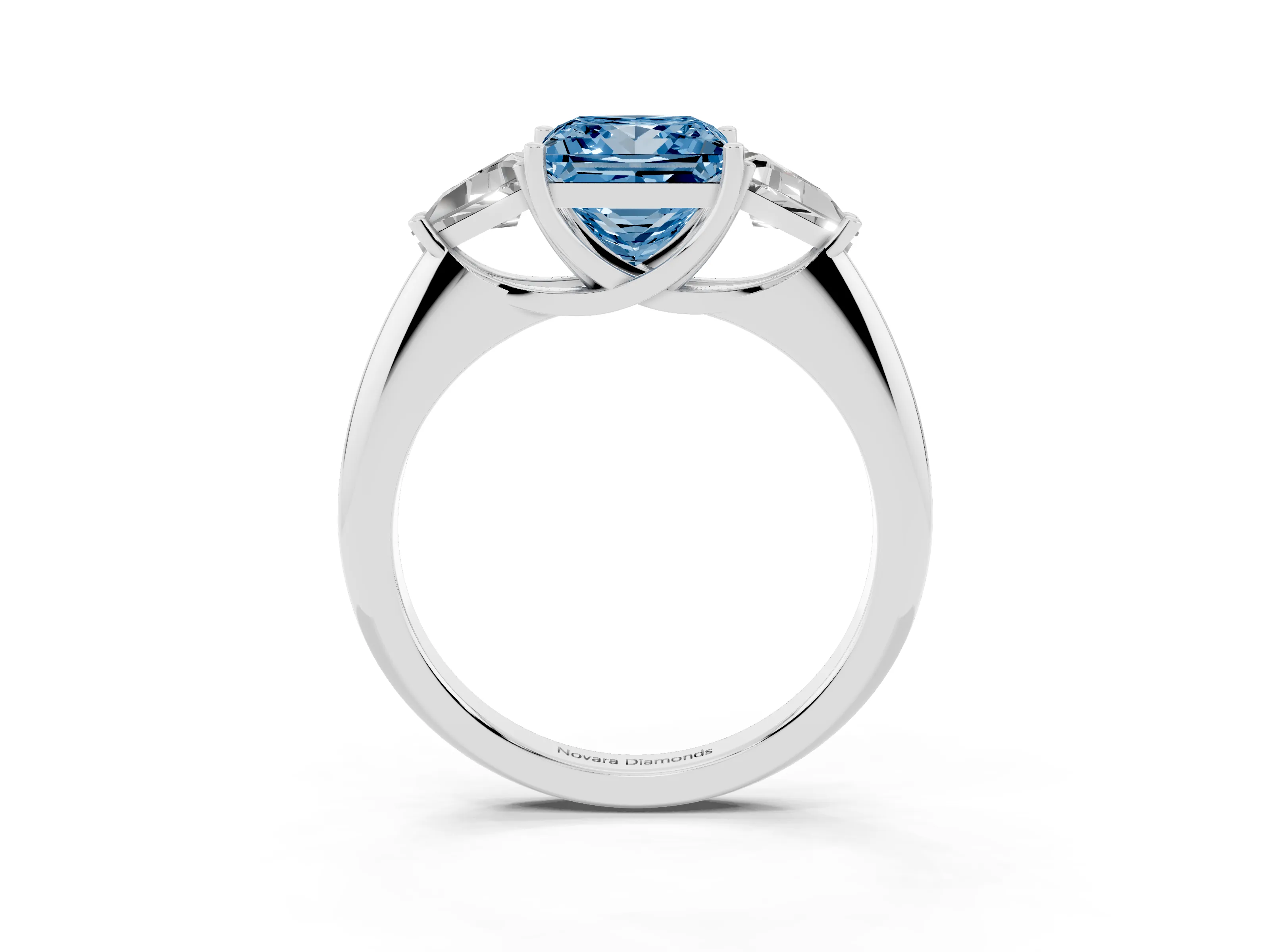 Fancy Blue Princess Cut Diamond Three-Stone Engagement Ring Set in Silver with Trillion Side Stones
