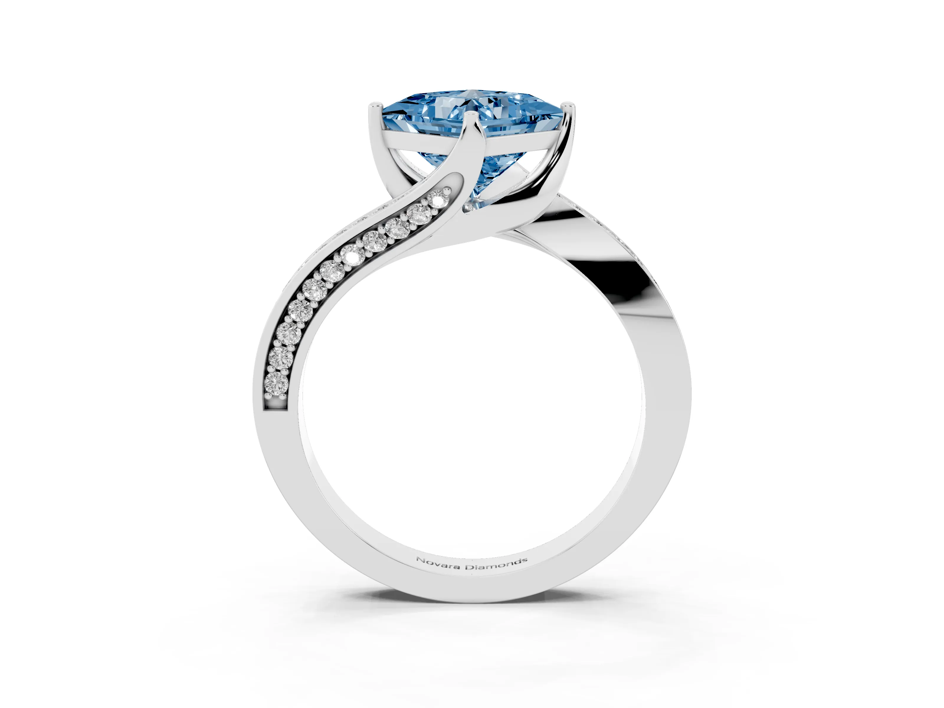 Fancy Blue Princess Cut Diamond Solitaire Ring Set in Platinum with Intertwined Pavé Twist Band