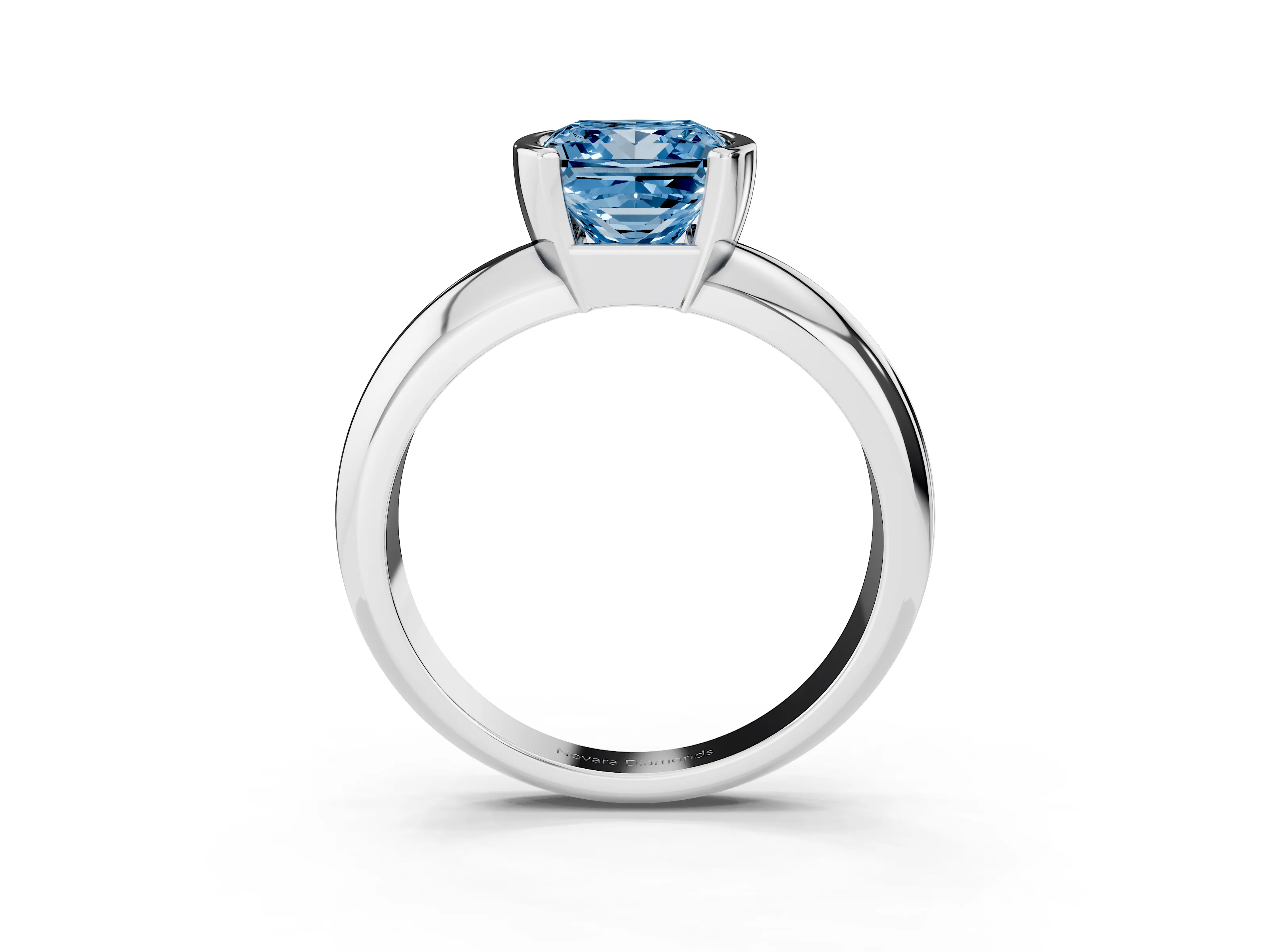Fancy Blue Princess Cut Diamond Solitaire Tension Set Ring Set in White gold with Wide Band
