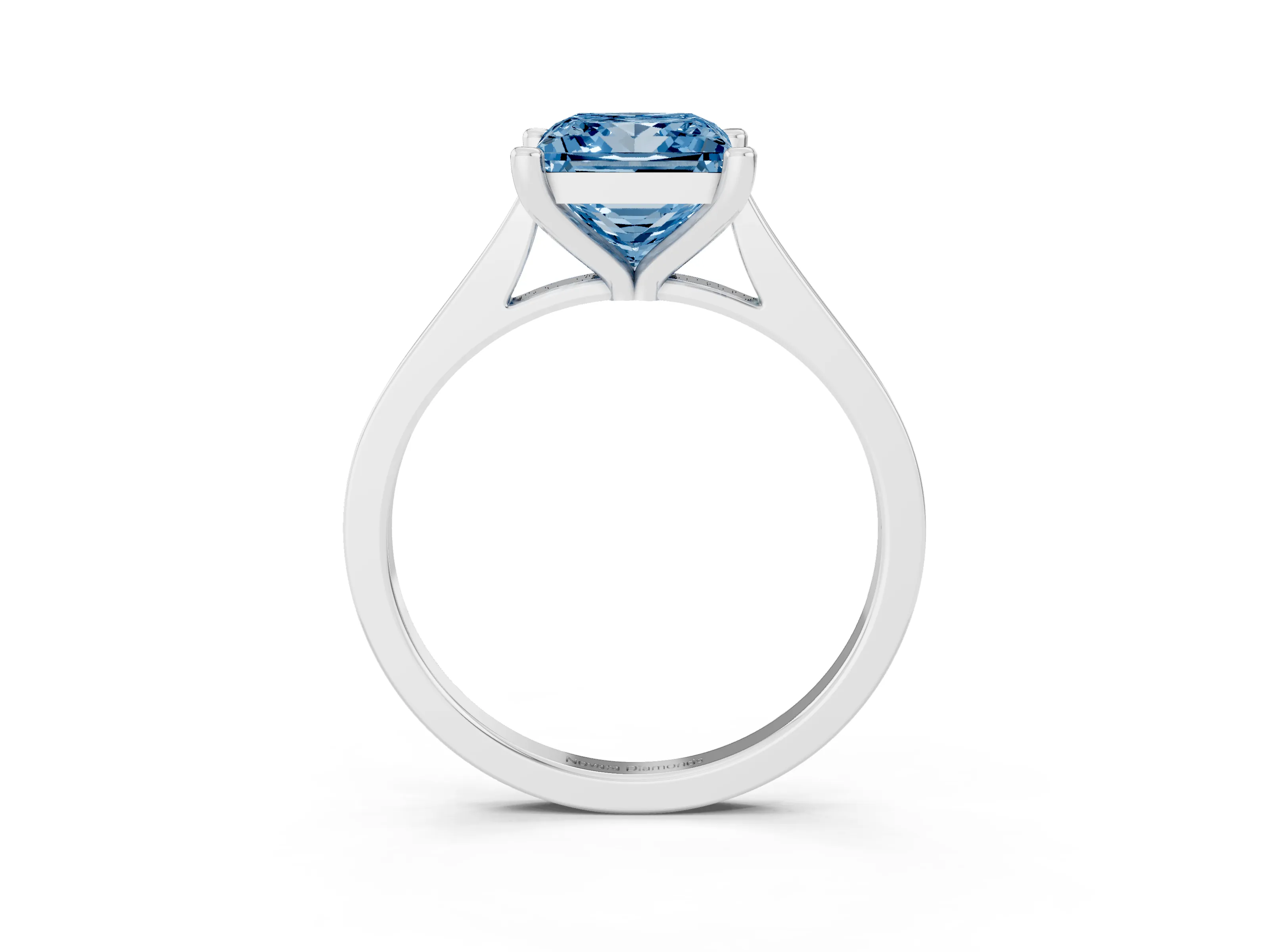 Fancy Blue Princess Cut Diamond Solitaire Ring Set in White gold with Prong Setting and Tapered Band