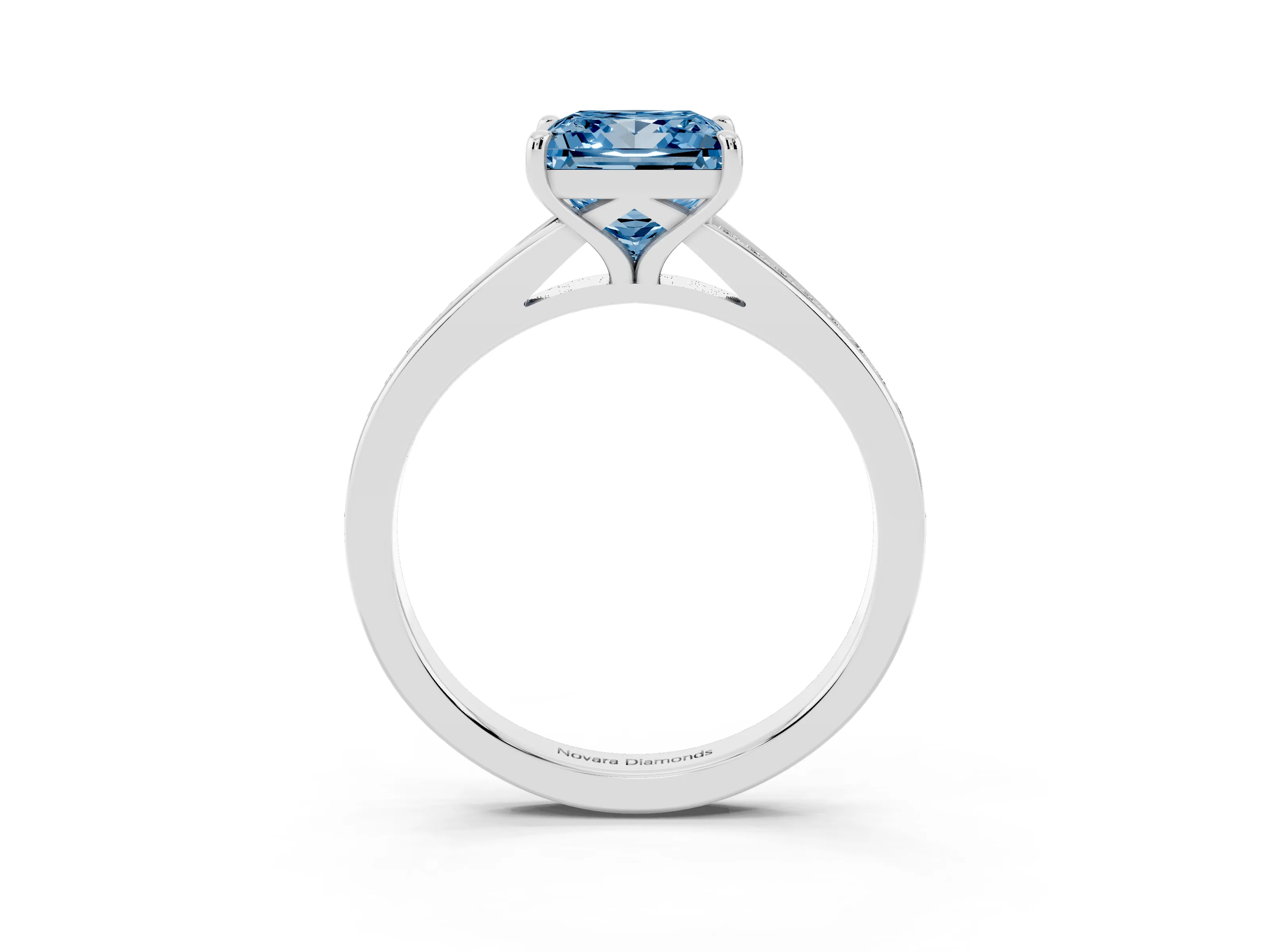 Fancy Blue Princess Cut Diamond Solitaire Ring Set in Silver with Pavé Accent Band and Classic Prong Setting