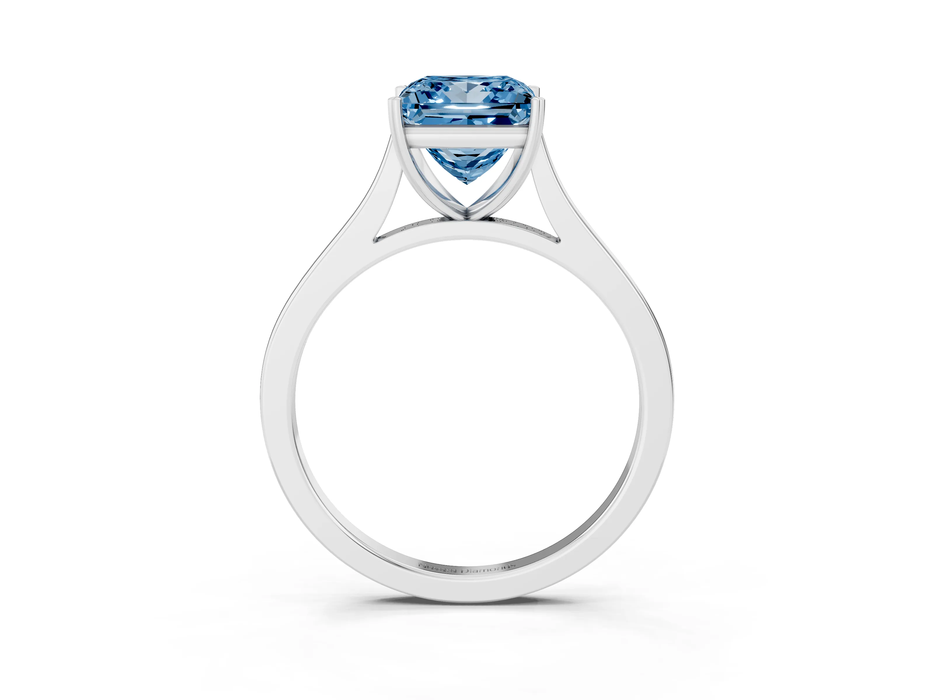 Fancy Blue Princess Cut Diamond Solitaire Heart Prong Engagement Ring Set in Silver with Tapered Band