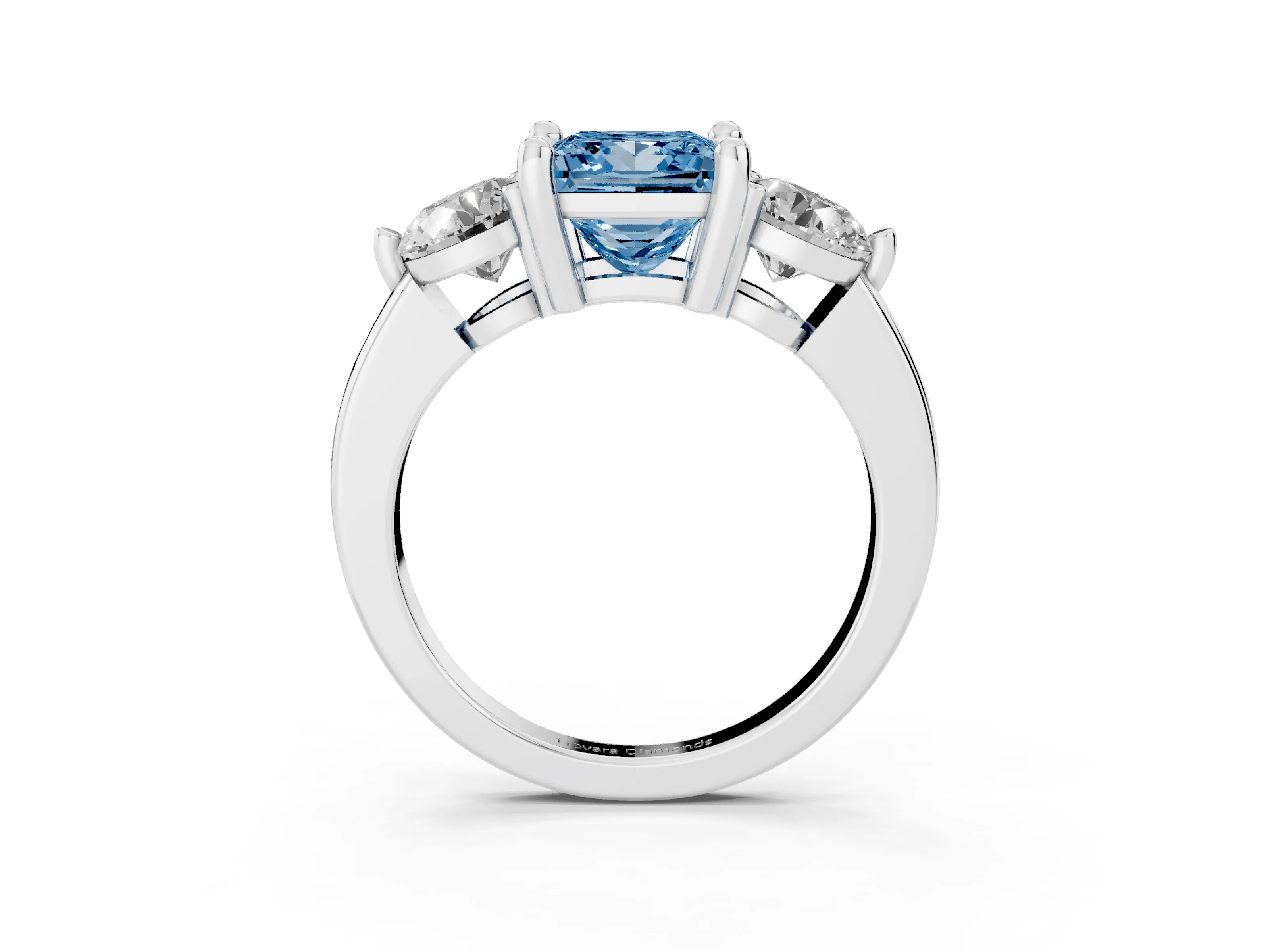 Fancy Blue Princess Cut Diamond Three-Stone Ring Set in Platinum with Prong Setting and Classic Band