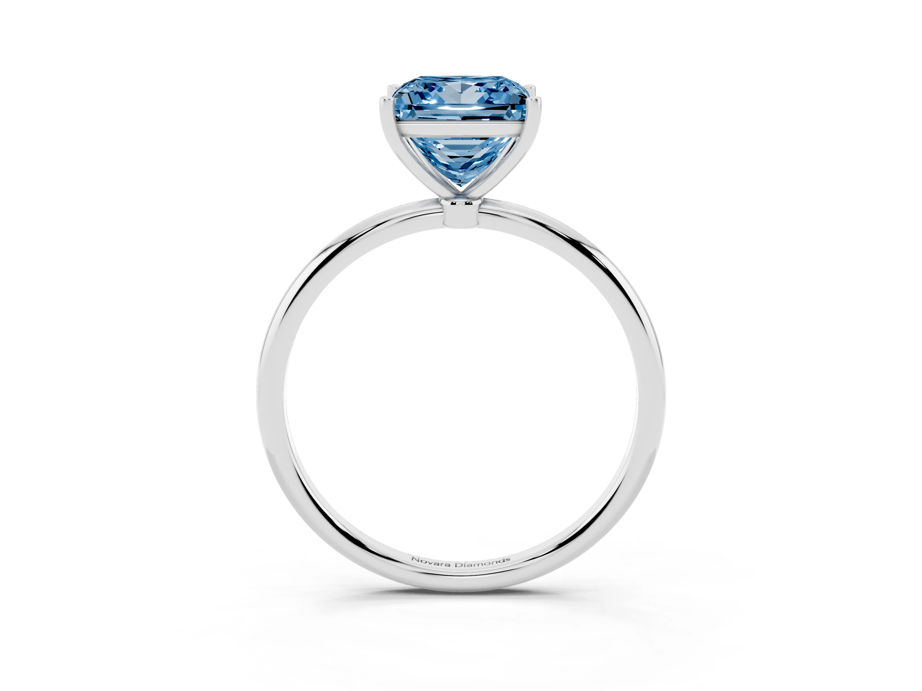 Fancy Blue Princess Cut Diamond Solitaire Engagement Ring Set in Silver with Thin Band and Prong Setting