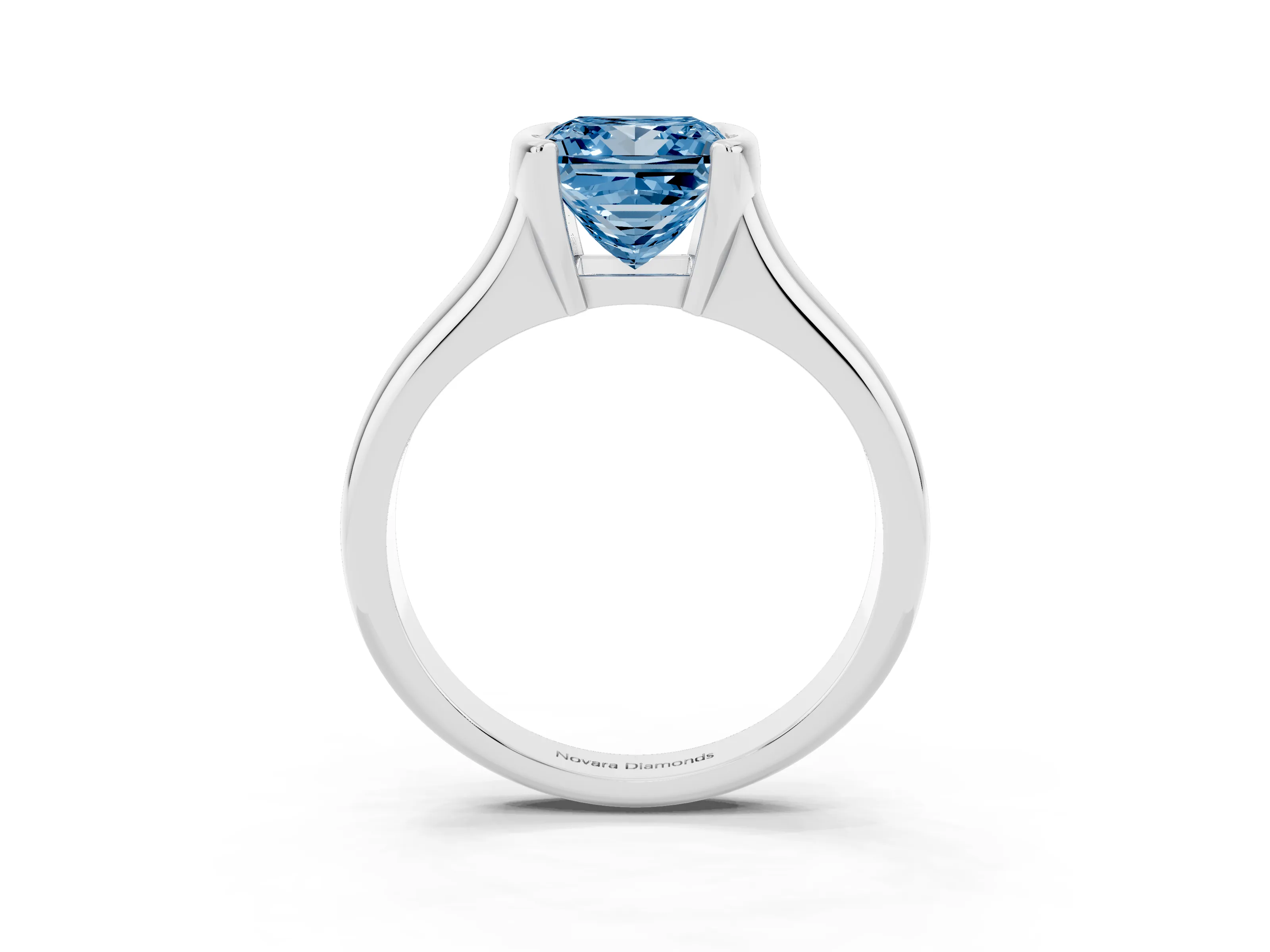 Fancy Blue Princess Cut Diamond Solitaire Tension Set Ring Set in White gold with Split Shank Band