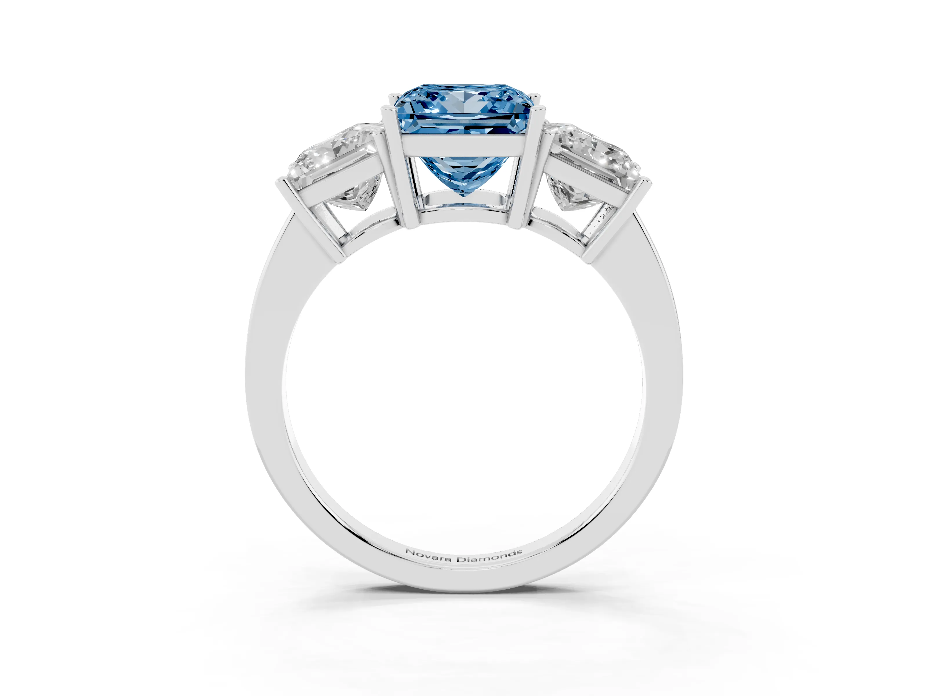 Fancy Blue Princess Cut Diamond Three-Stone Engagement Ring Set in Silver with Flat Band