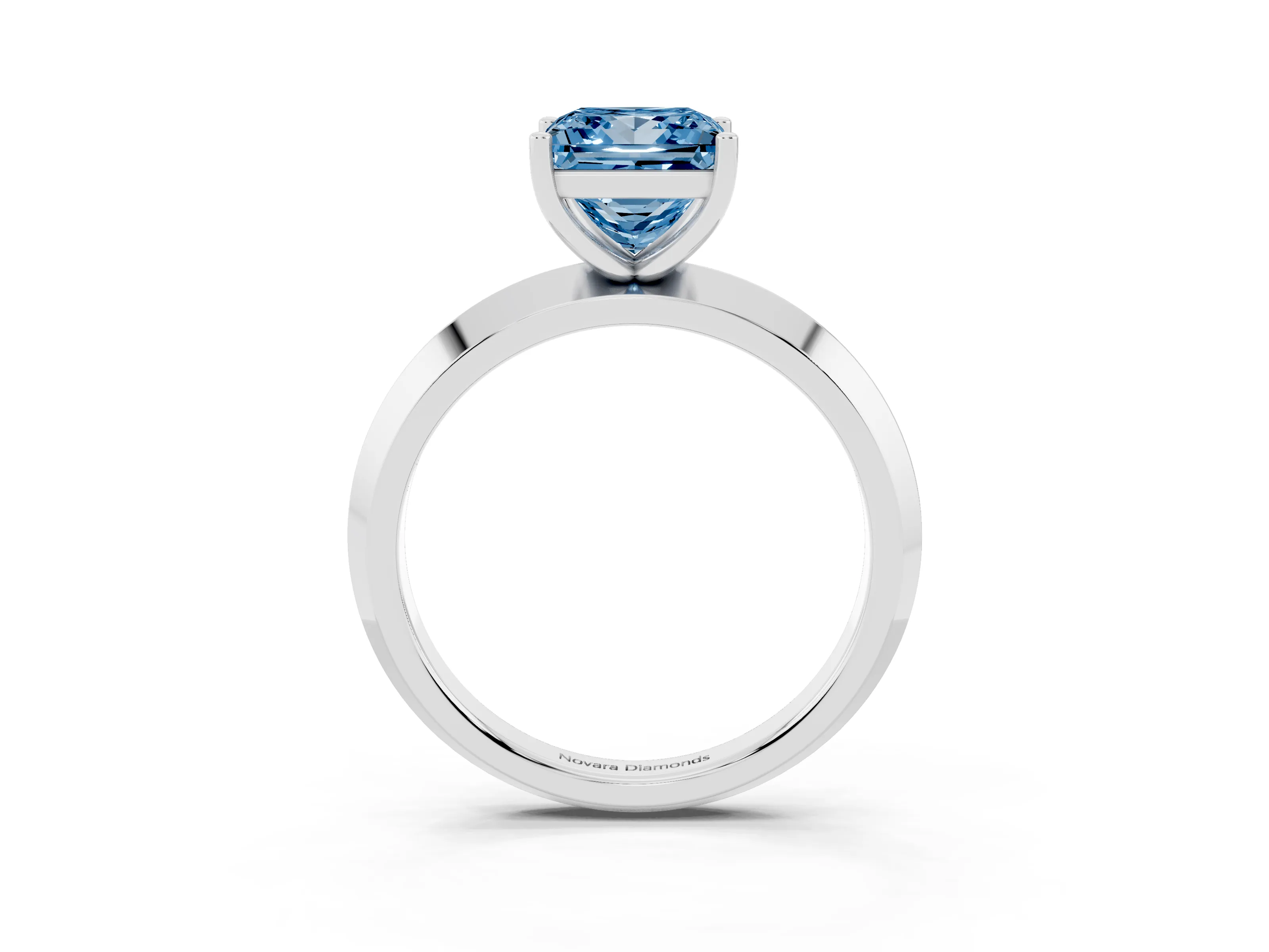 Fancy Blue Princess Cut Diamond Solitaire Engagement Ring Set in Silver with Flat Band and Prong Setting