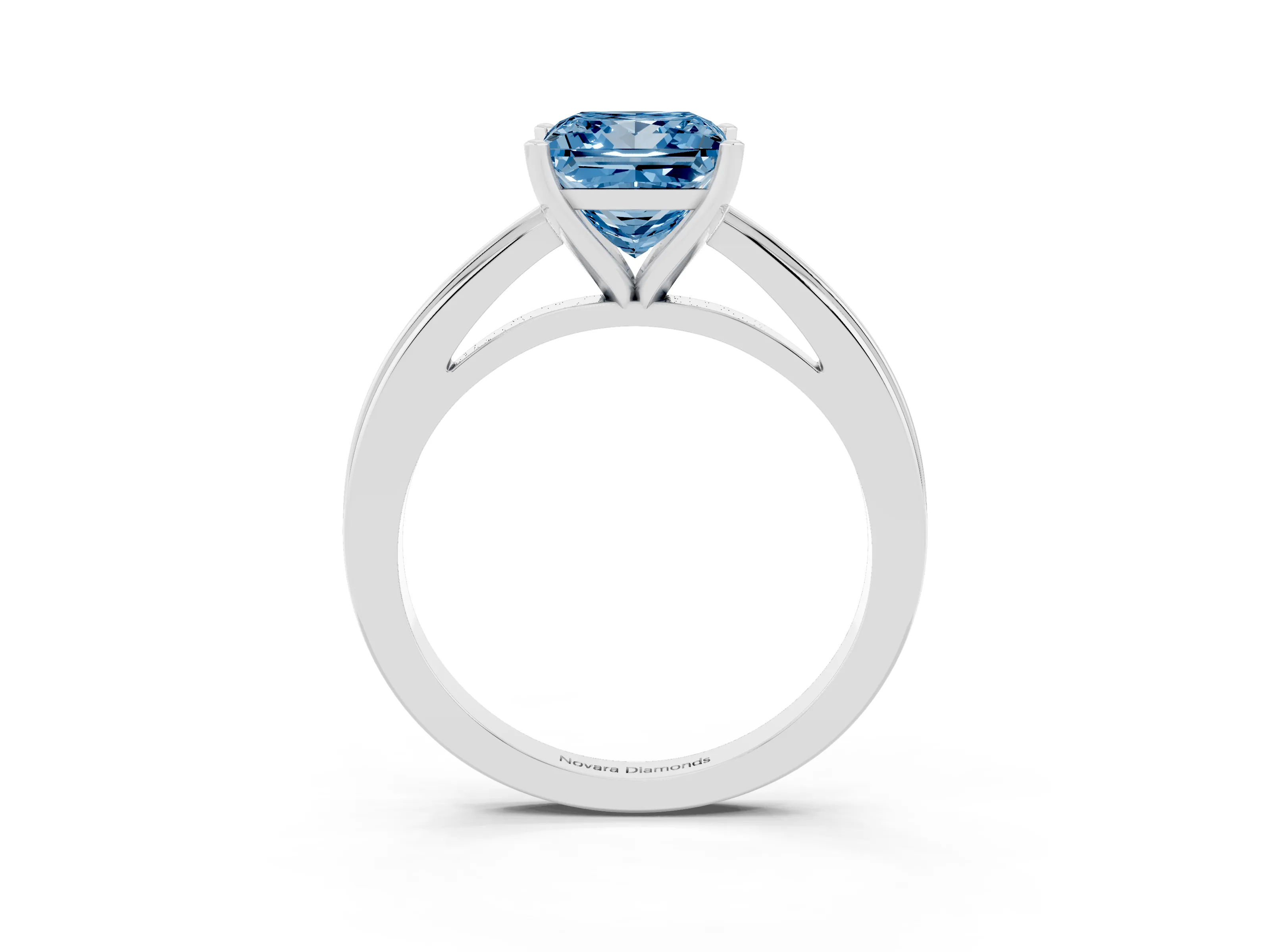 Fancy Blue Princess Cut Diamond Solitaire Ring Set in Silver with Prong Setting and Classic Band