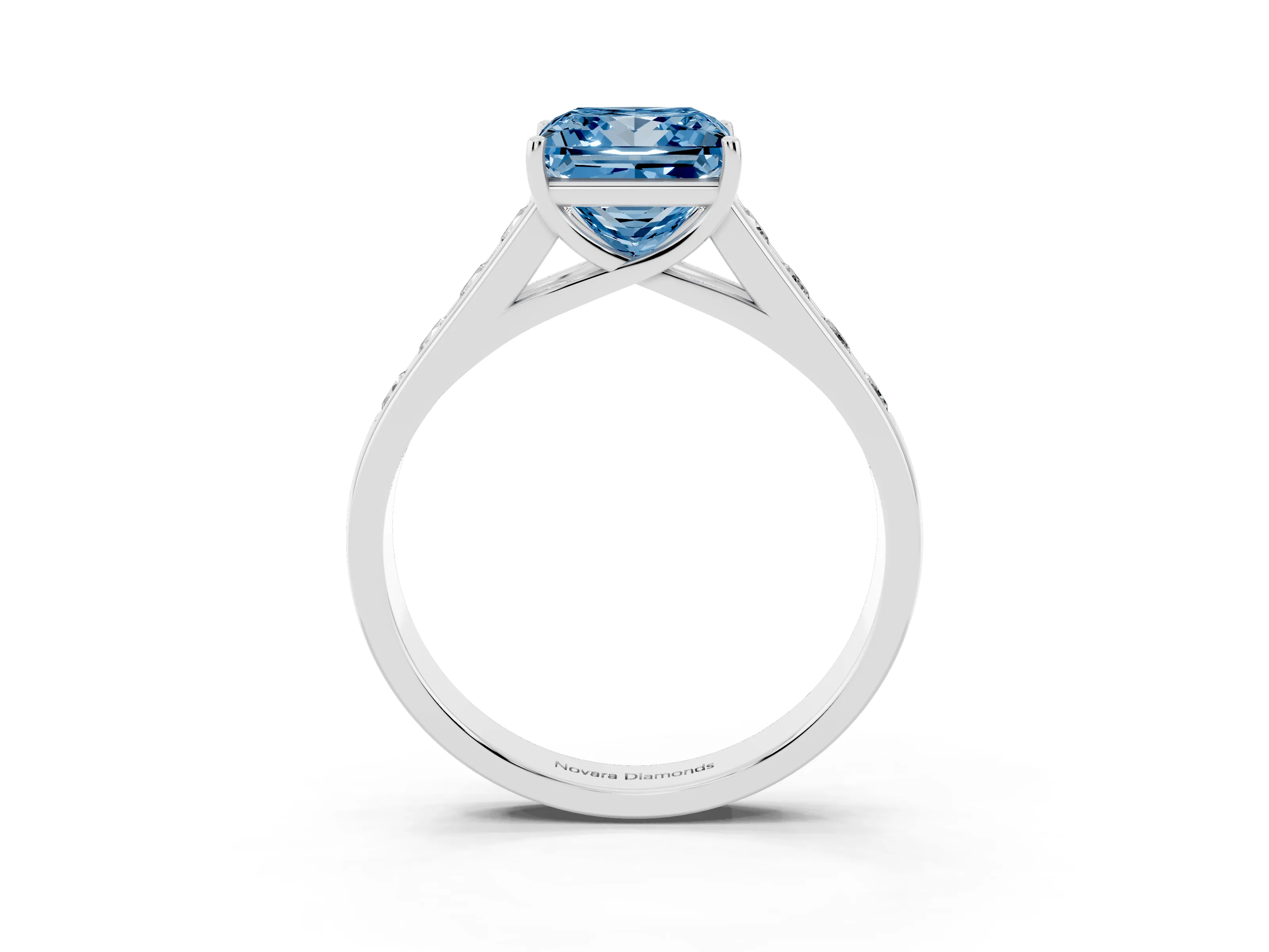 Fancy Blue Princess Cut Diamond Solitaire Channel-Set Engagement Ring Set in Silver with Prong Setting