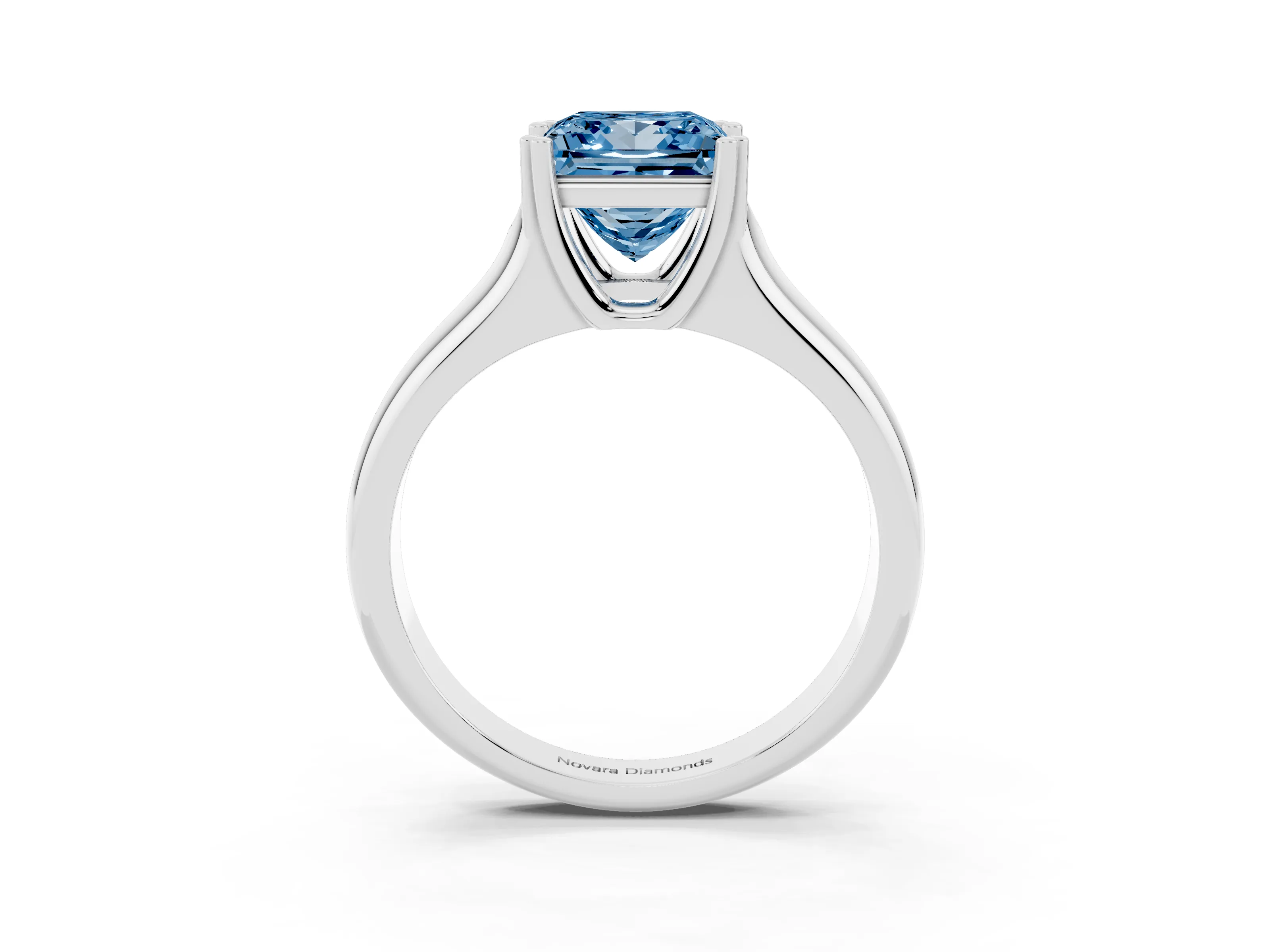 Fancy Blue Princess Cut Diamond Solitaire Ring Set in Platinum with Wide Band and Prong Setting