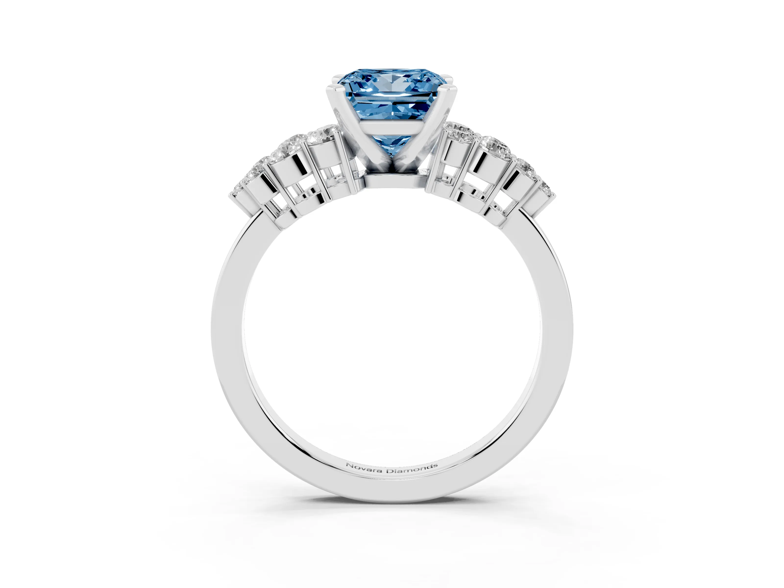 Fancy Blue Princess Cut Diamond Cluster Engagement Ring Set in Silver with Pavé Band and Prong Setting