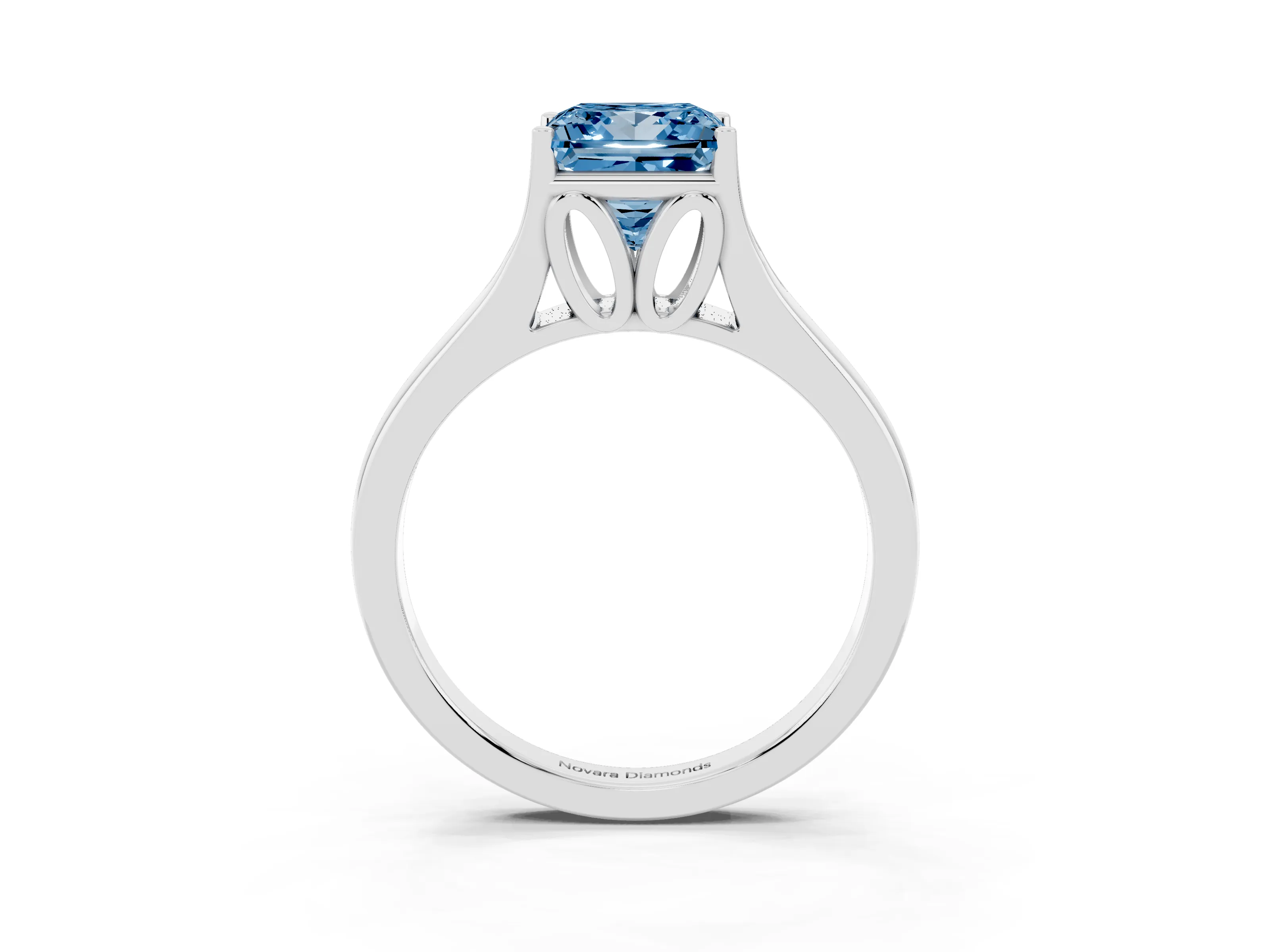 Fancy Blue Princess Cut Diamond Solitaire Ring Set in Platinum with Arched Cathedral Band and Prong Setting