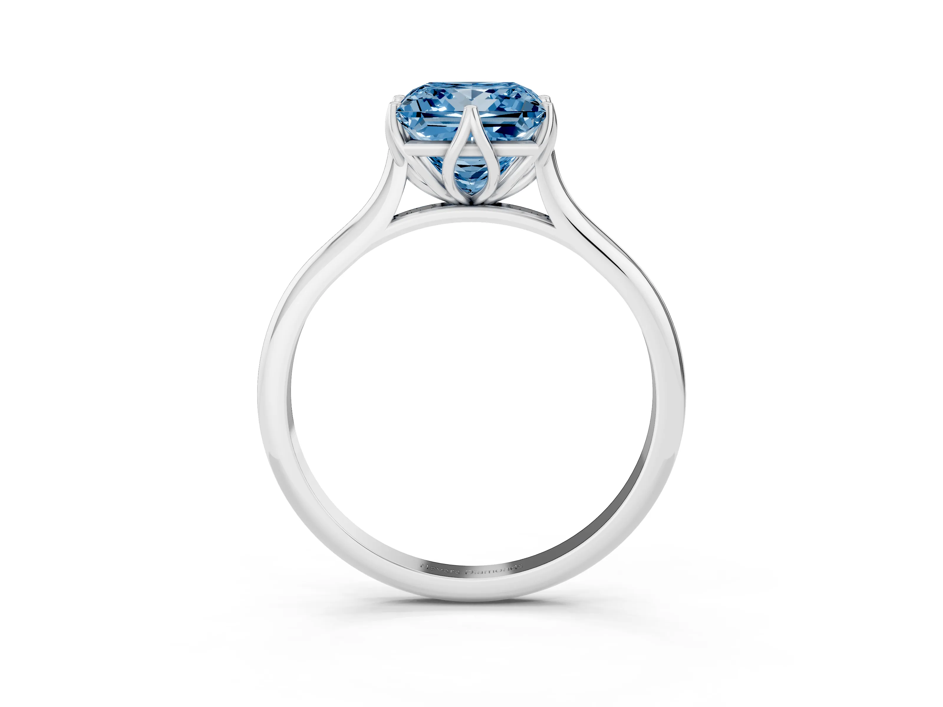 Fancy Blue Princess Cut Diamond Solitaire Cathedral Ring Set in Silver with Prong Setting