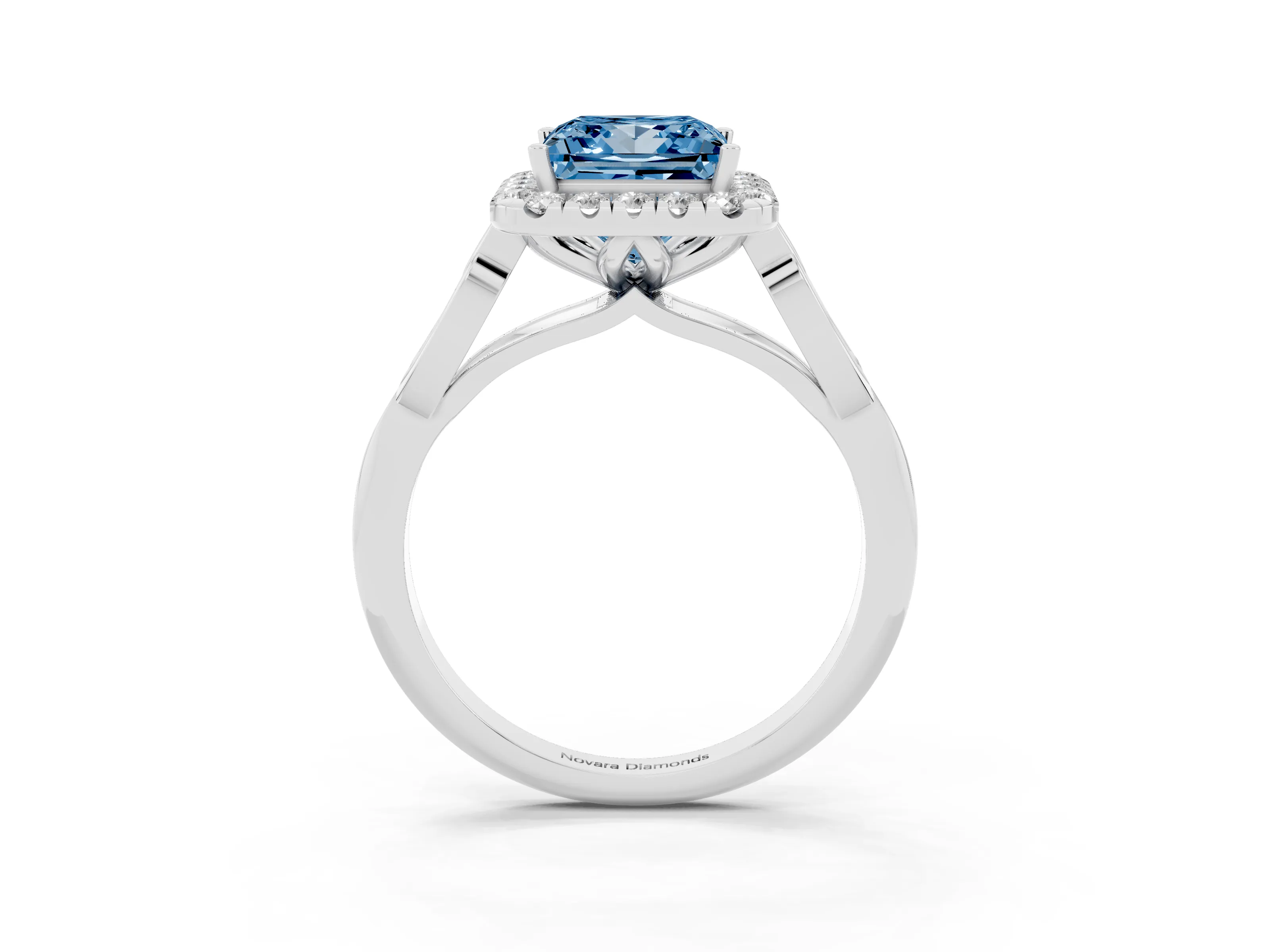 Princess Cut Halo Engagement Ring Setting for a Fancy Blue Lab-Grown Diamond | Filigree Shoulders | Platinum