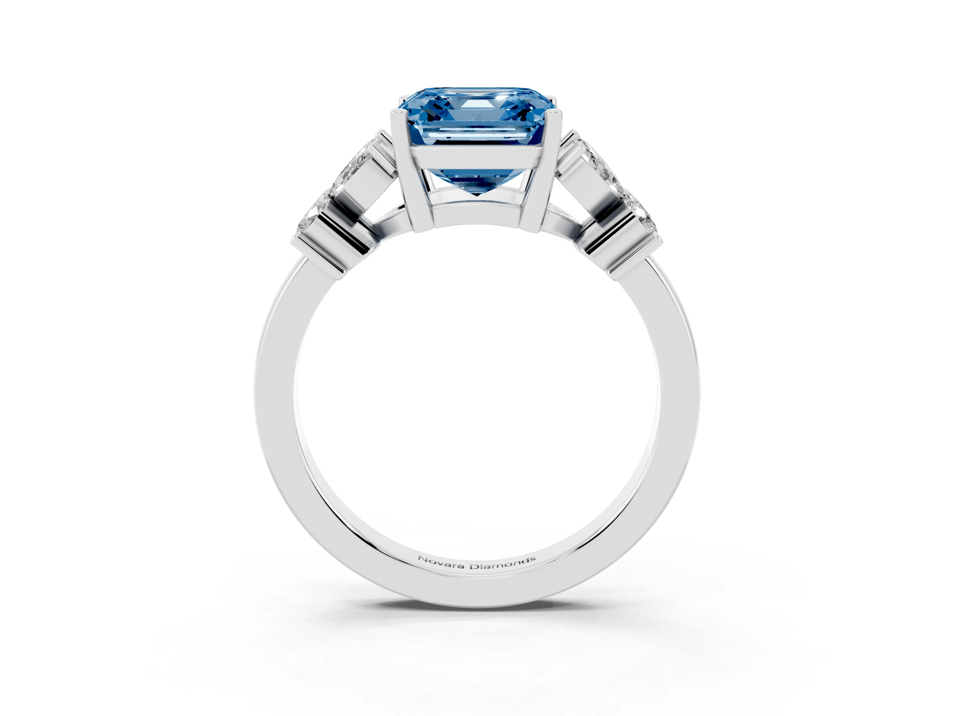 Fancy Blue Princess Cut Diamond Floral Cluster Ring Set in White gold with Marquise Petals and Prong Setting
