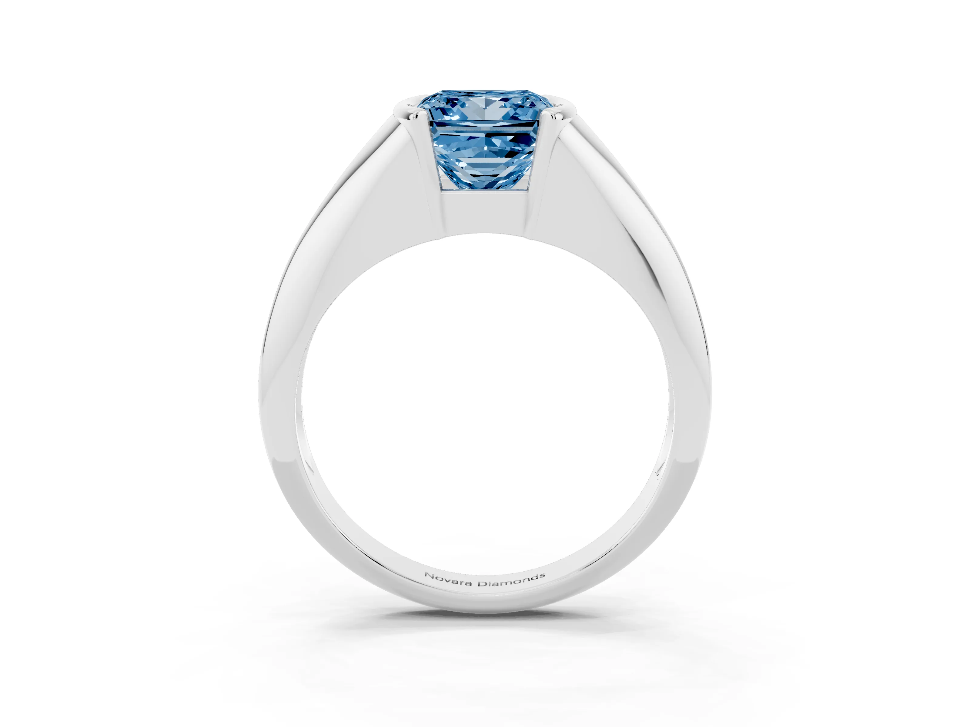 Fancy Blue Princess Cut Diamond Solitaire Tension Set Ring Set in Silver