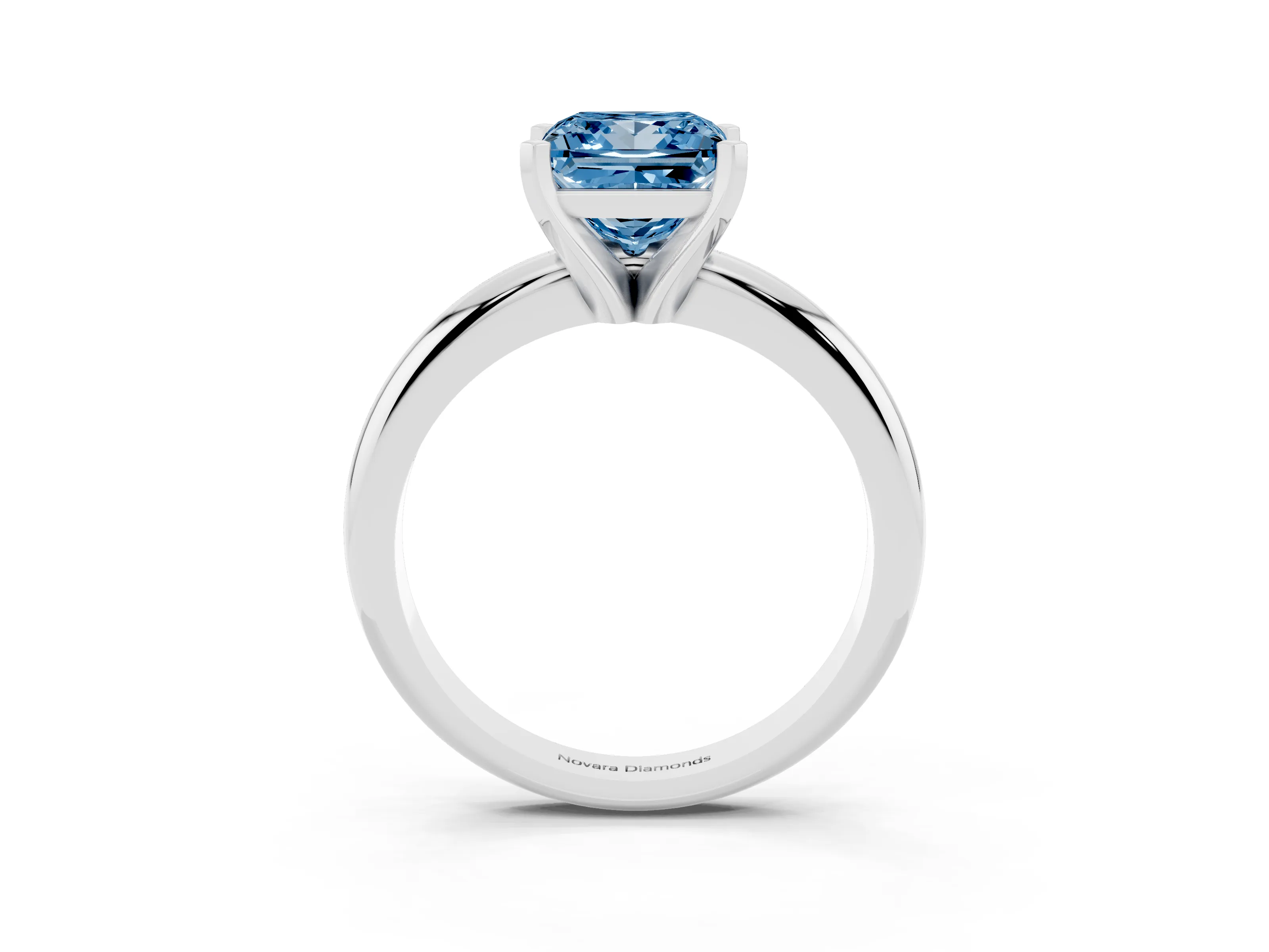 Fancy Blue Princess Cut Diamond Solitaire Engagement Ring Set in Silver with Round Band and Prong Setting