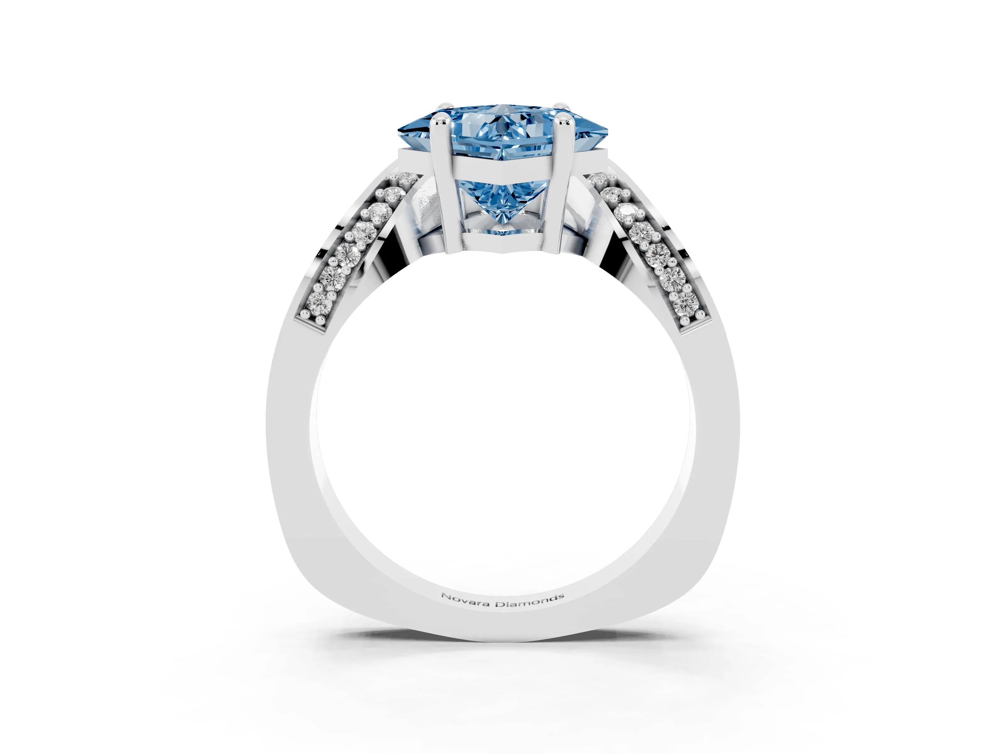Fancy Blue Princess Cut Diamond Solitaire Engagement Ring Set in Platinum with Pavé Shoulders