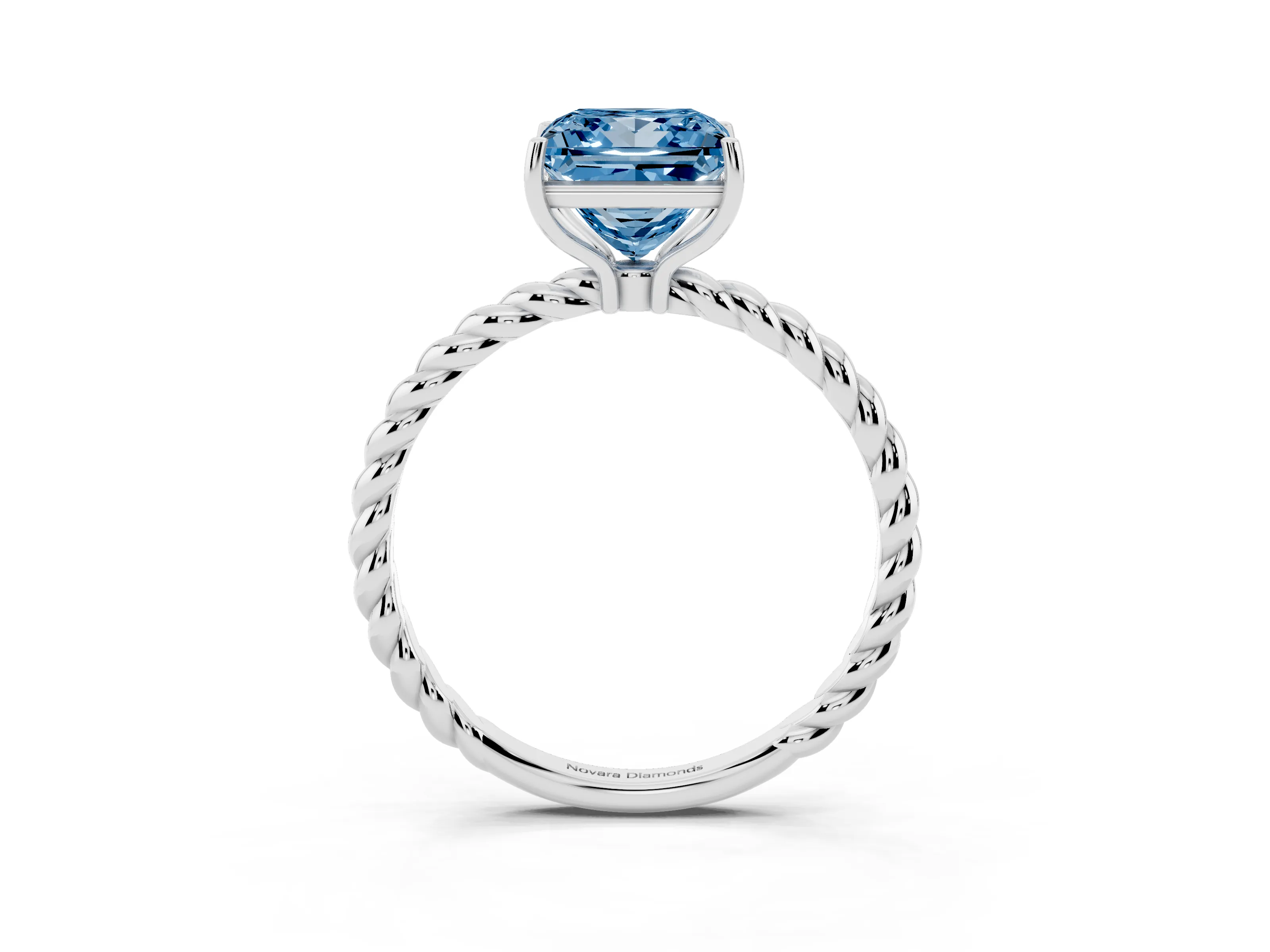 Fancy Blue Princess Cut Diamond Solitaire Ring Set in Platinum with Twist Band and Prong Setting