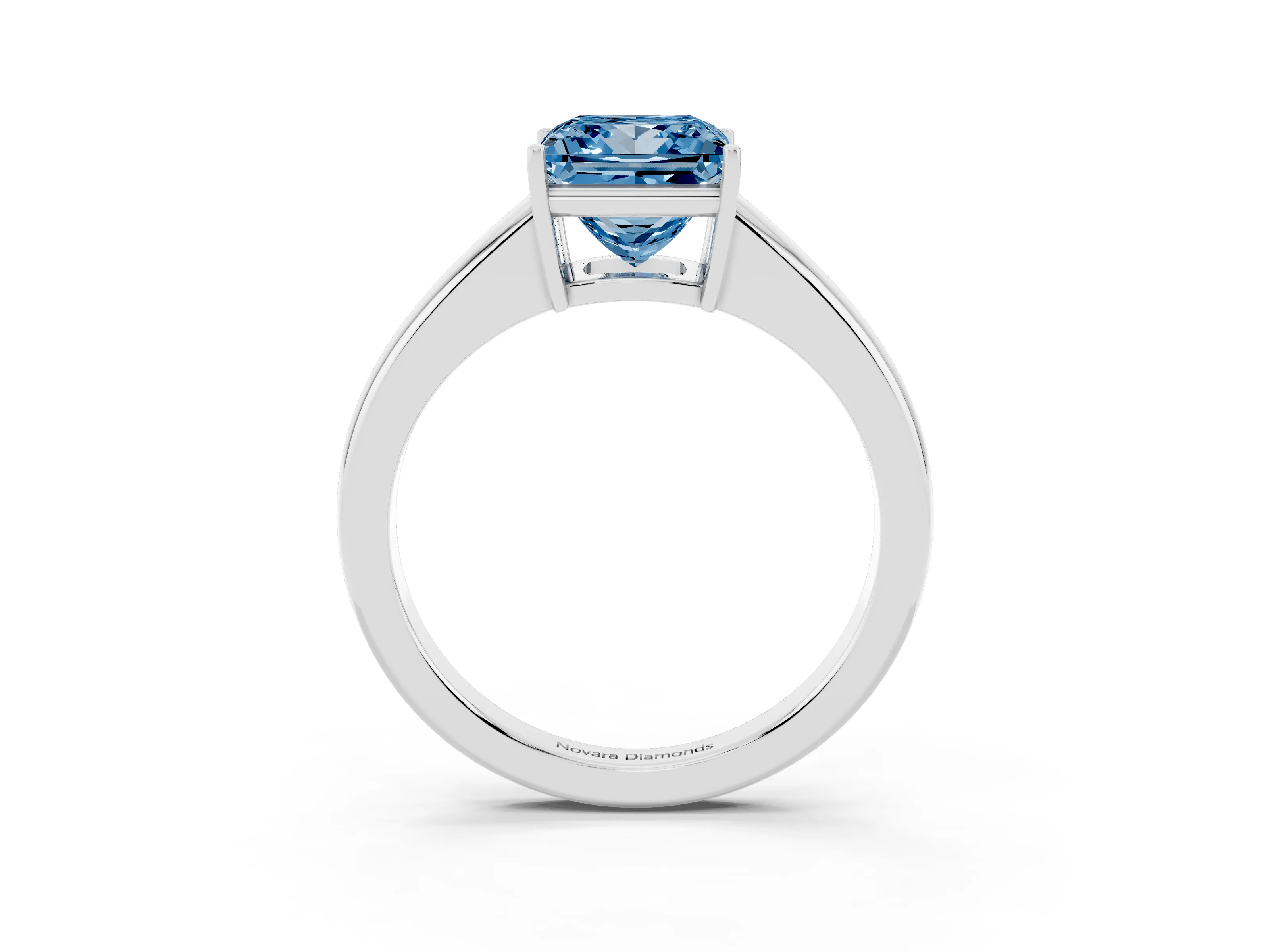 Fancy Blue Princess Cut Diamond Solitaire Ring Set in Silver with Tapered Band and Prong Setting