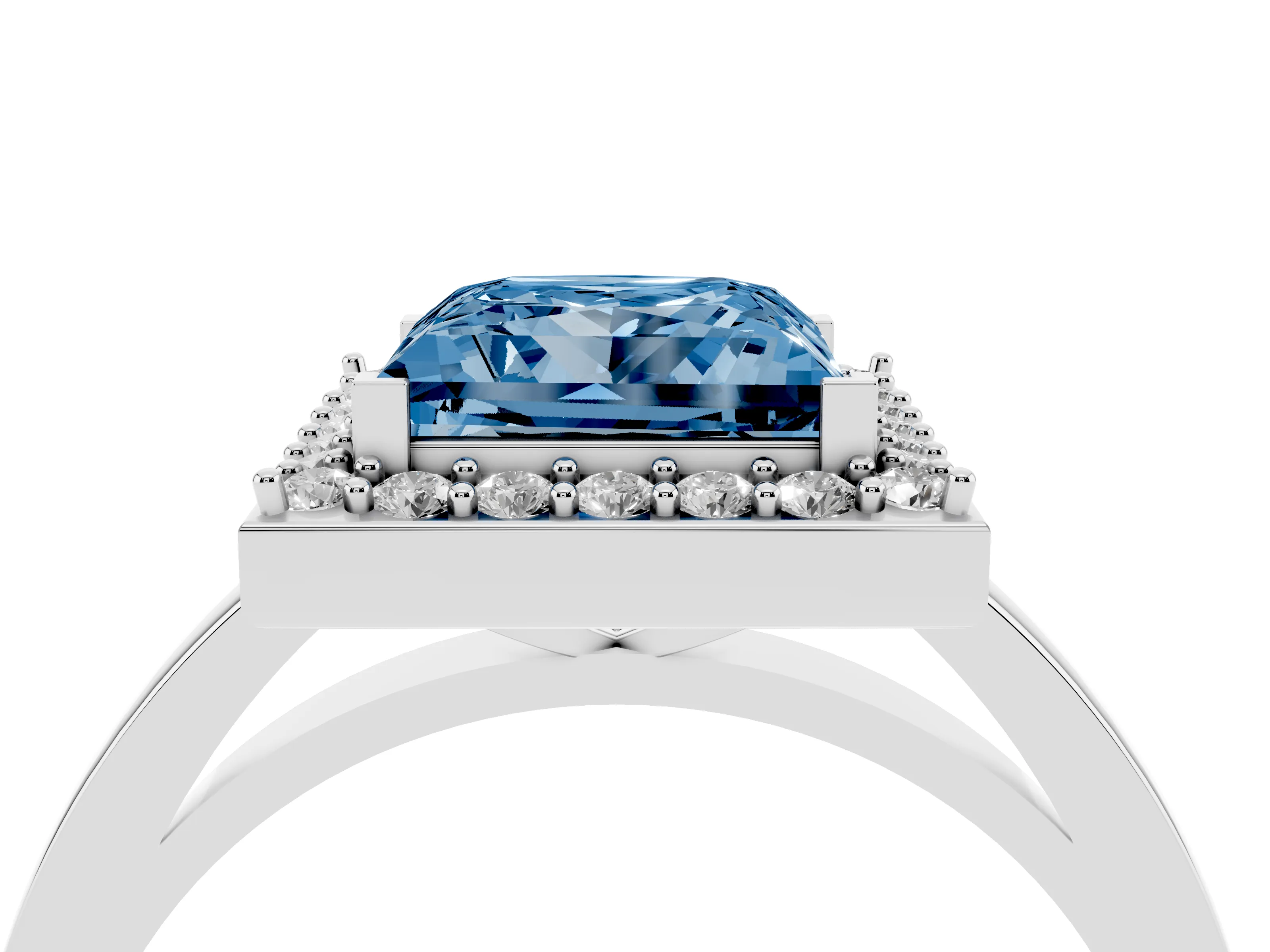 Fancy Blue Princess Cut Diamond Halo Ring Set in Platinum with Solitaire Band and Prong Setting