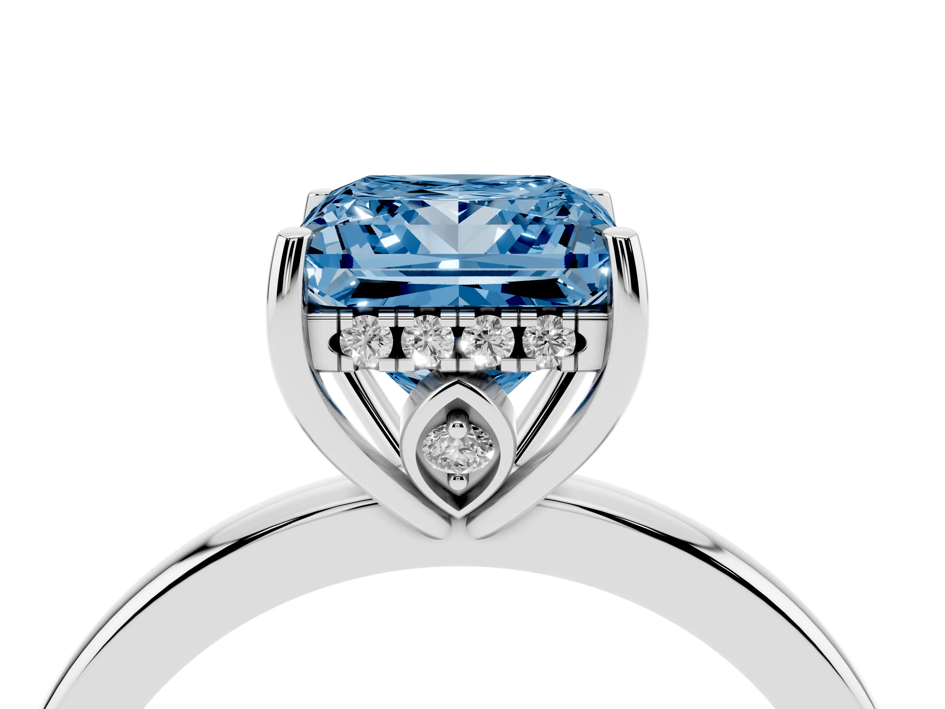 Fancy Blue Princess Cut Diamond Solitaire Ring Set in Silver with Plain Band and Prong Setting