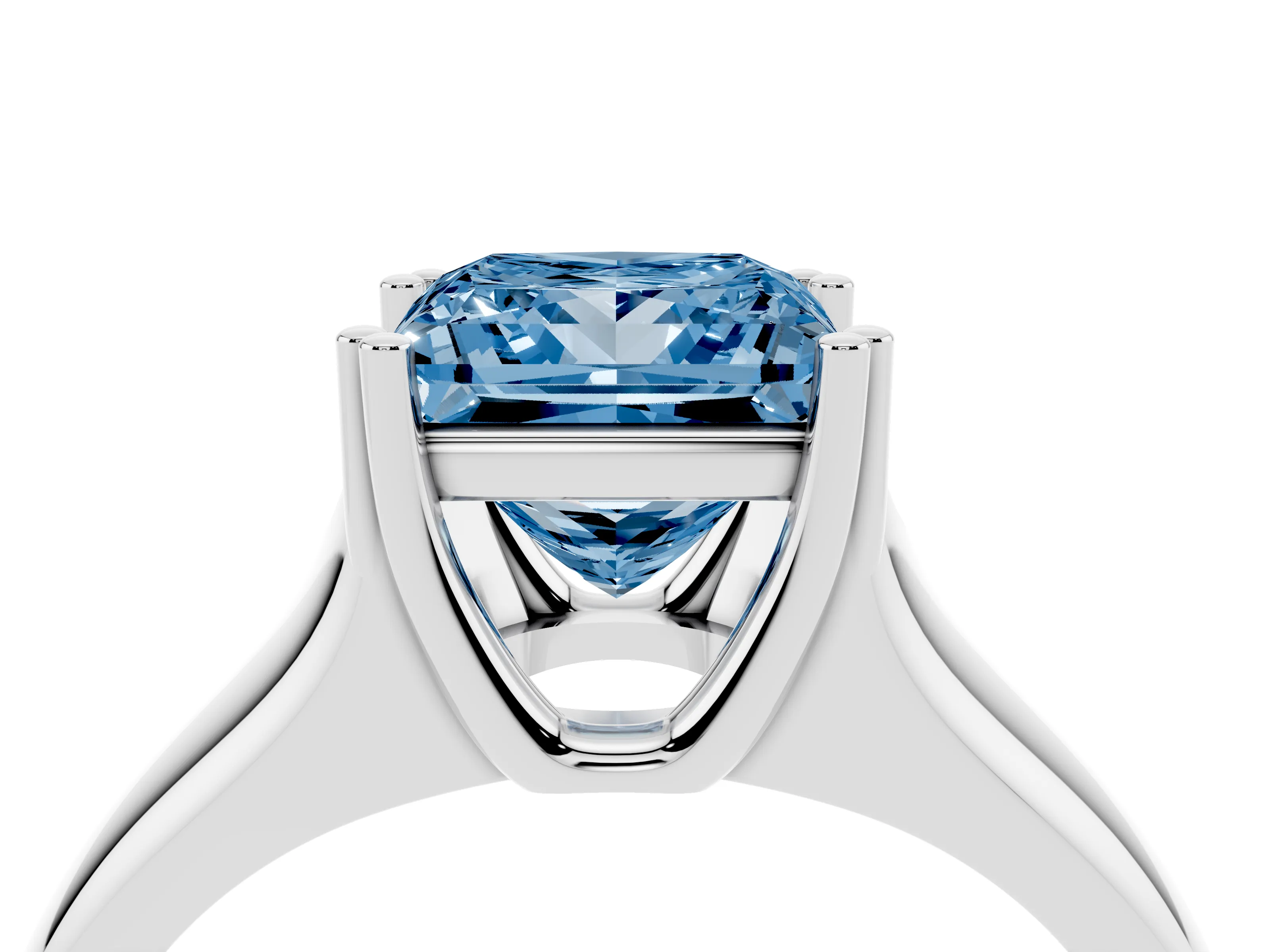 Fancy Blue Princess Cut Diamond Solitaire Ring Set in Platinum with Wide Band and Prong Setting