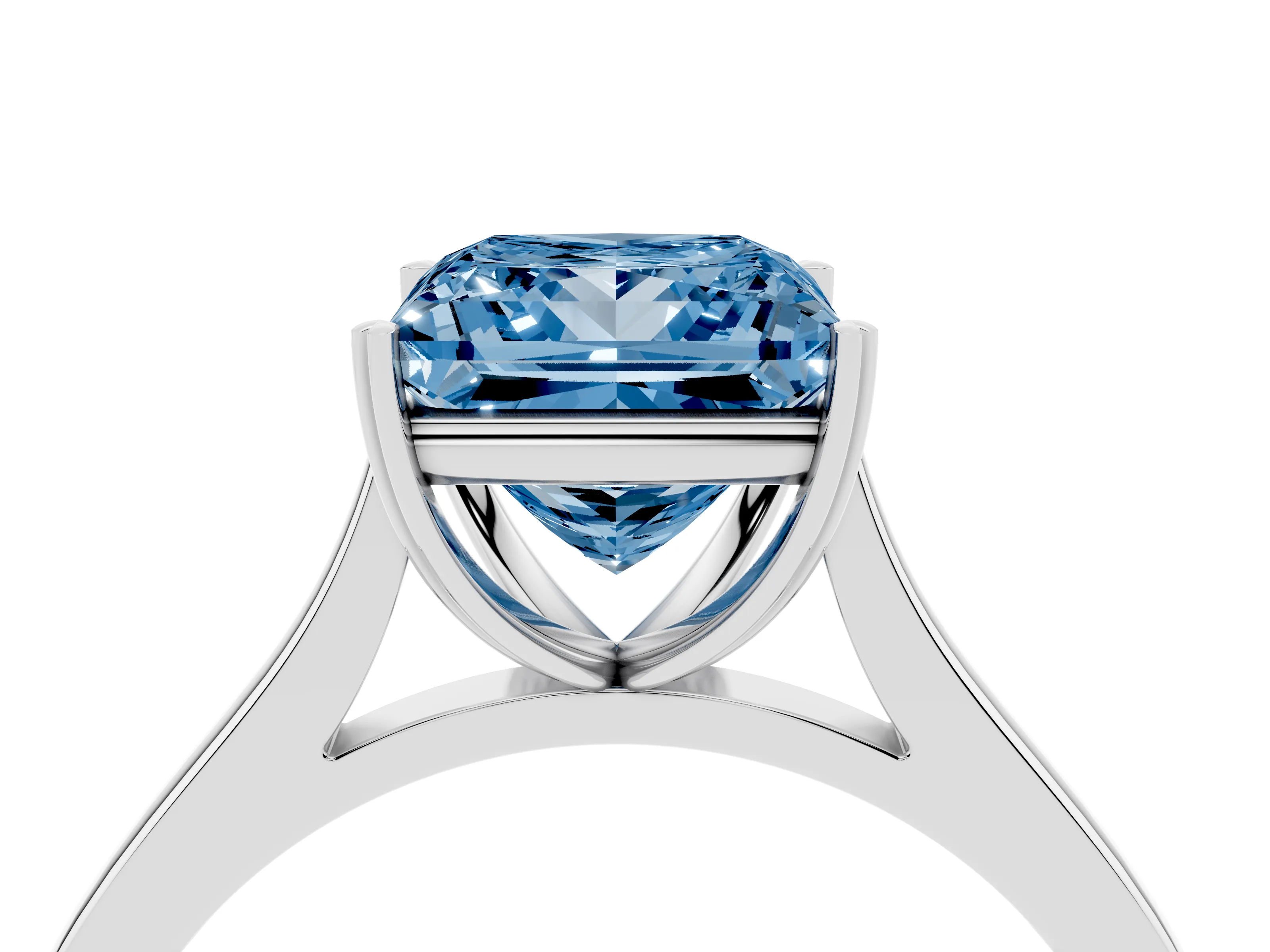 Fancy Blue Princess Cut Diamond Solitaire Heart Prong Engagement Ring Set in Silver with Tapered Band