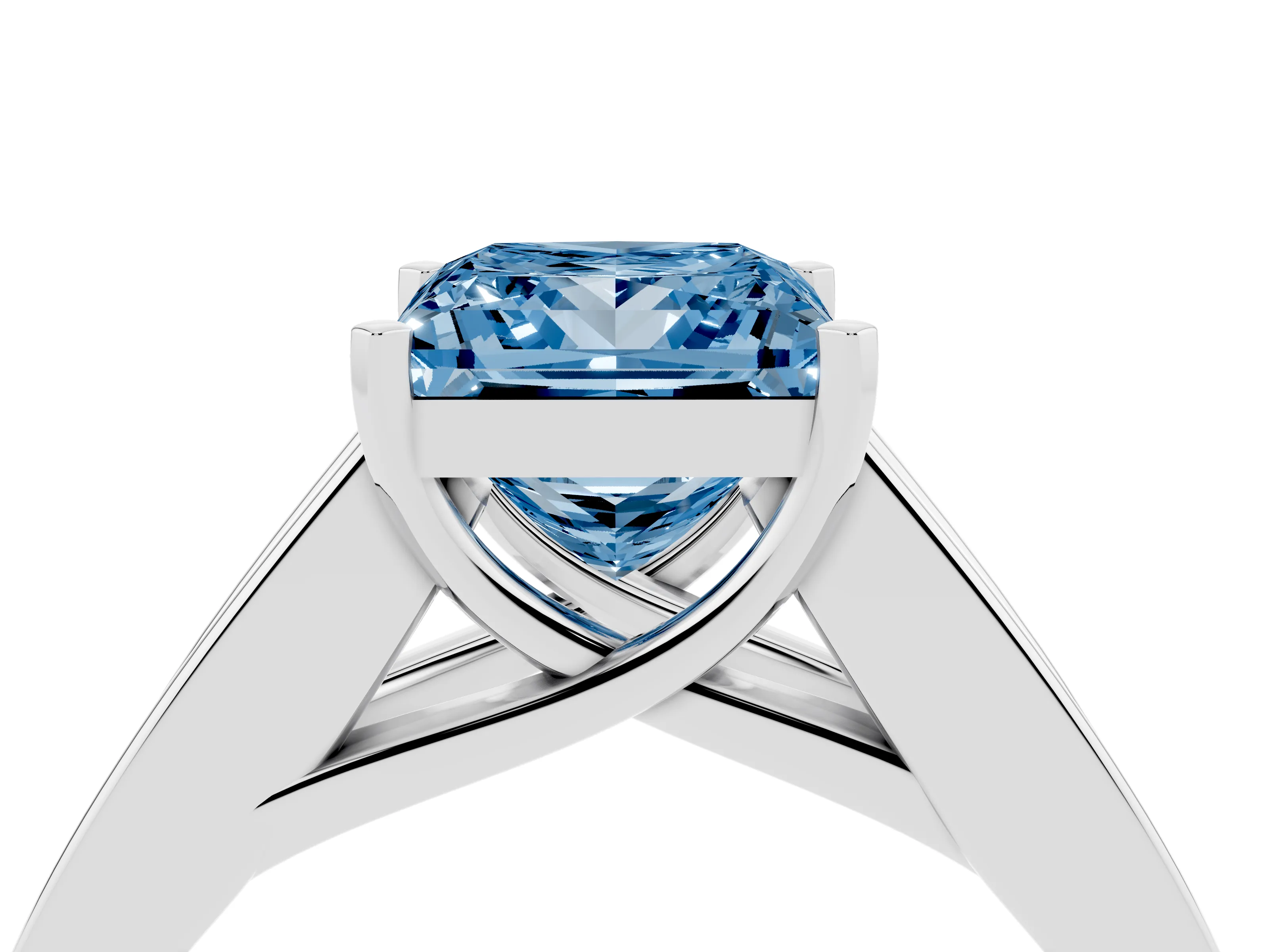 Fancy Blue Princess Cut Diamond Solitaire Ring Set in Silver with Channel-Set Accent Stones and Prong Setting