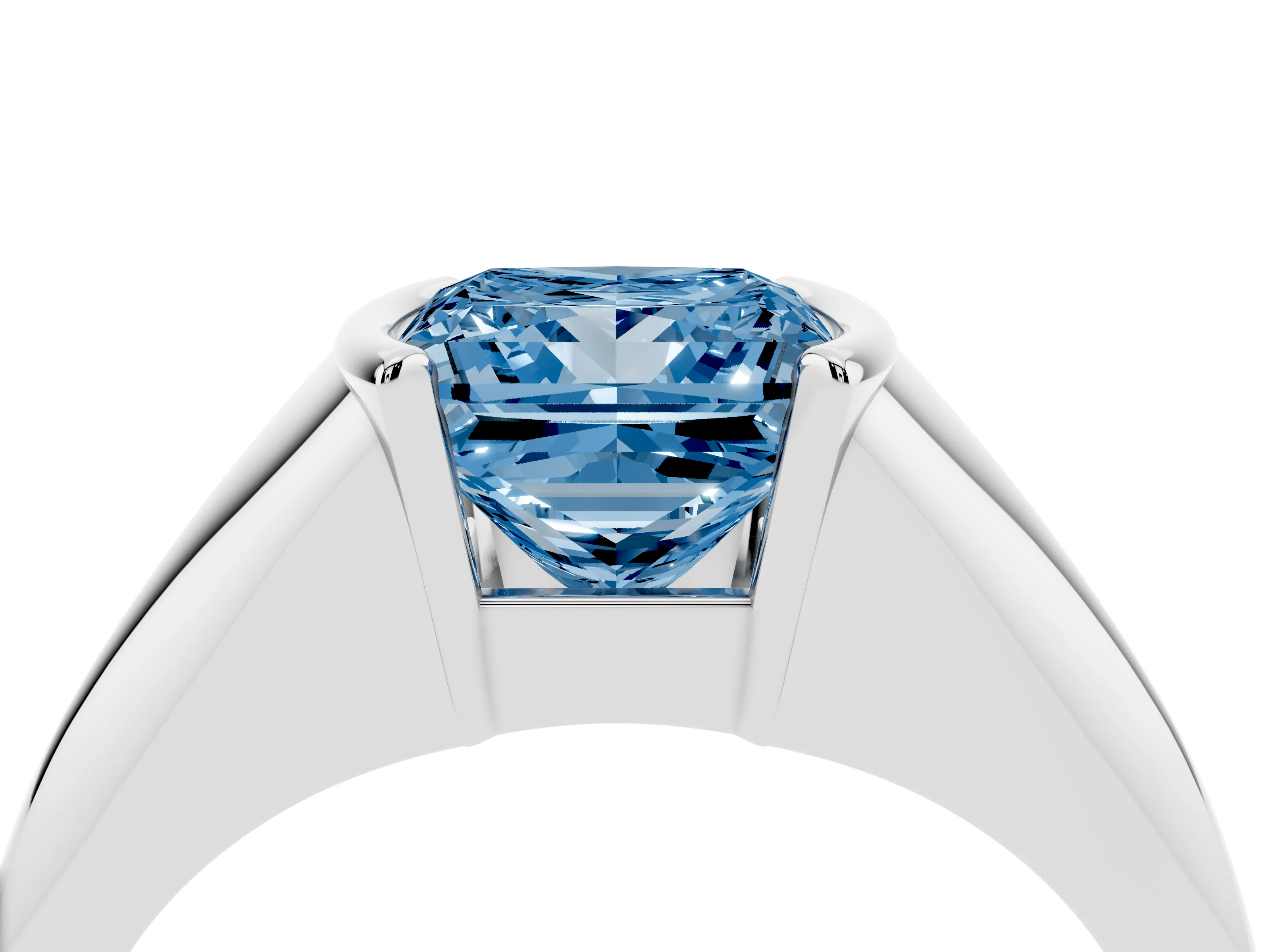 Fancy Blue Princess Cut Diamond Solitaire Tension Set Ring Set in Silver