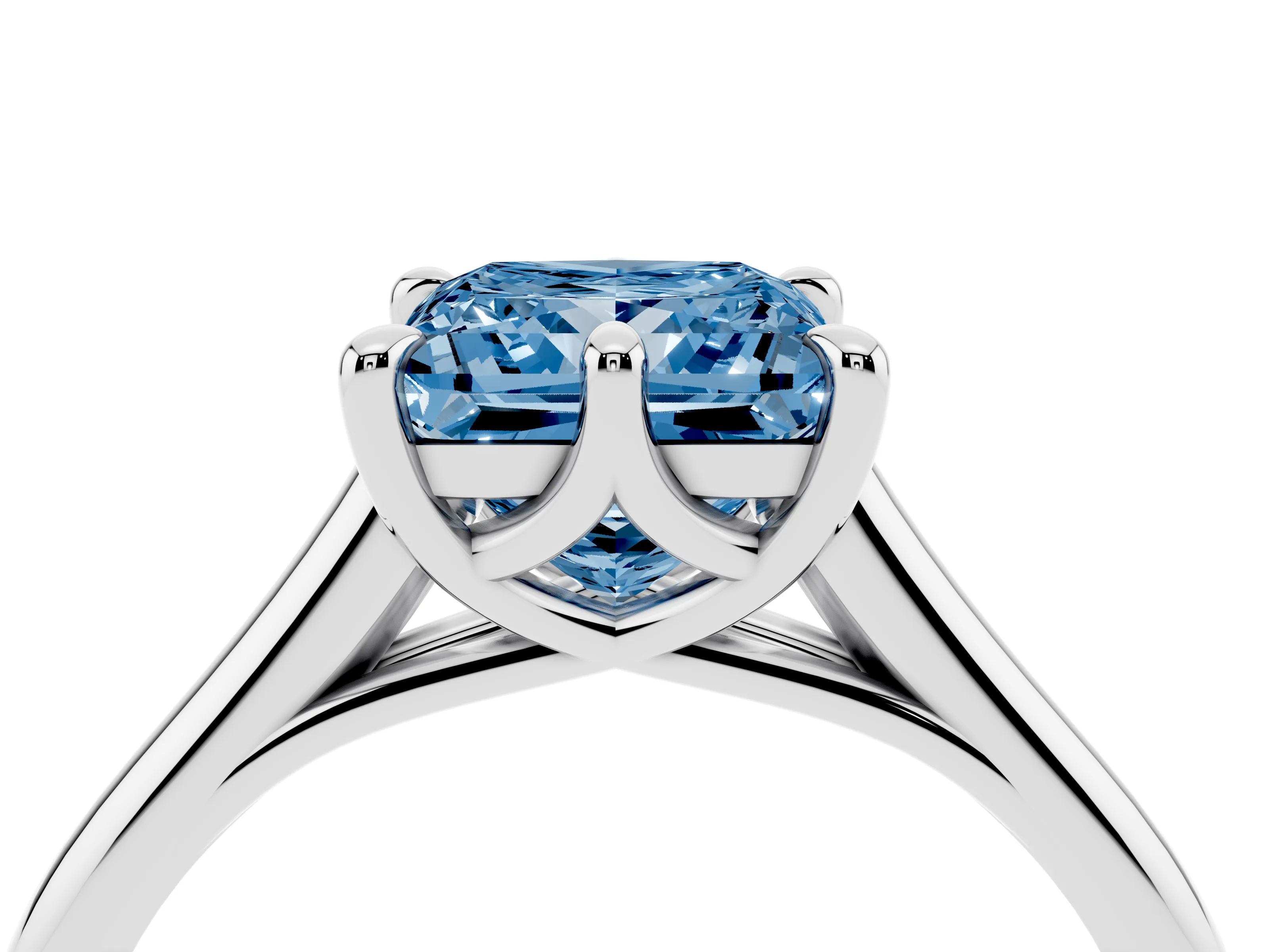 Fancy Blue Princess Cut Diamond Solitaire Engagement Ring Set in White gold with Prong Setting and Plain Classic Band