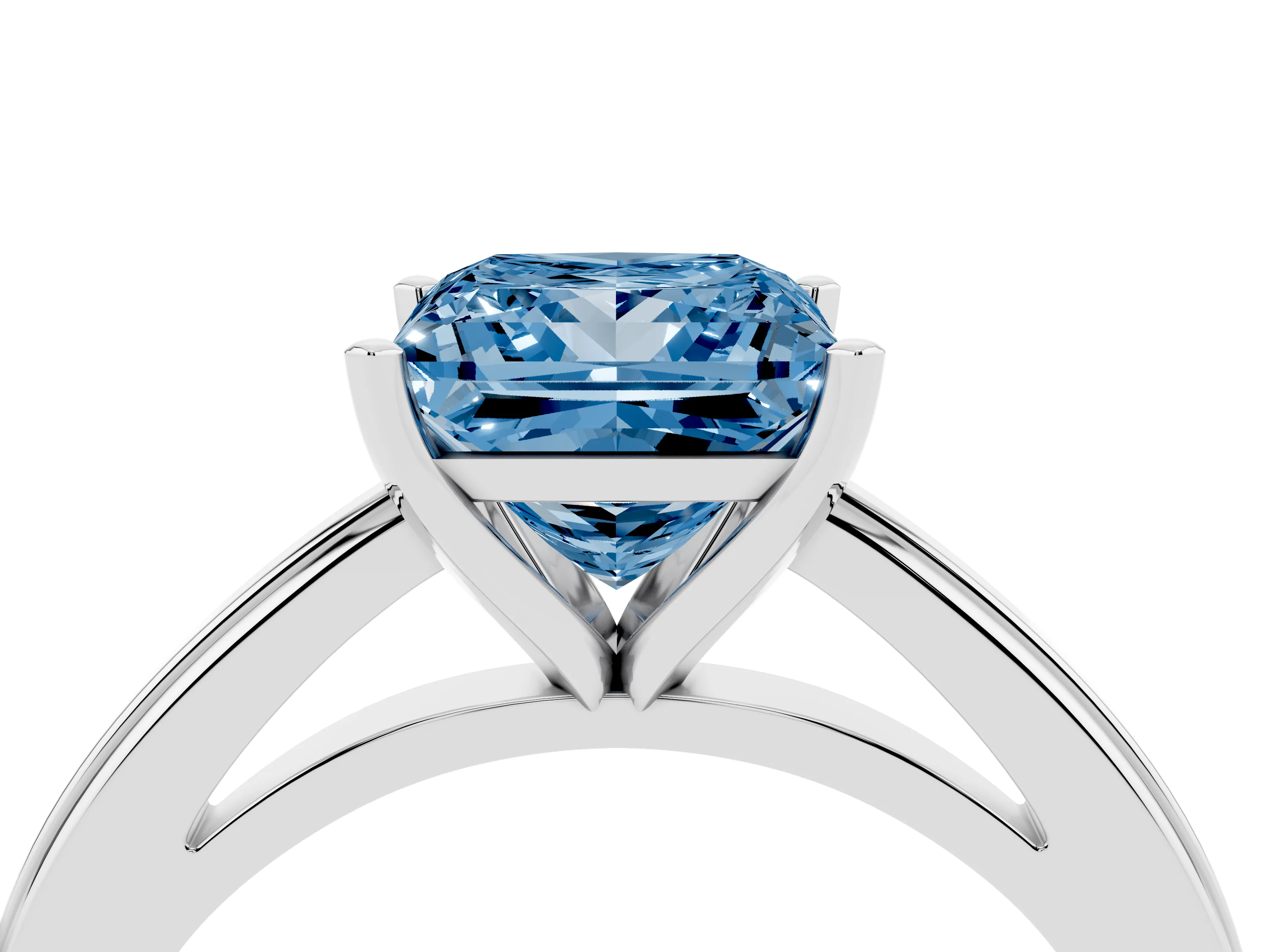Fancy Blue Princess Cut Diamond Solitaire Ring Set in Silver with Prong Setting and Classic Band