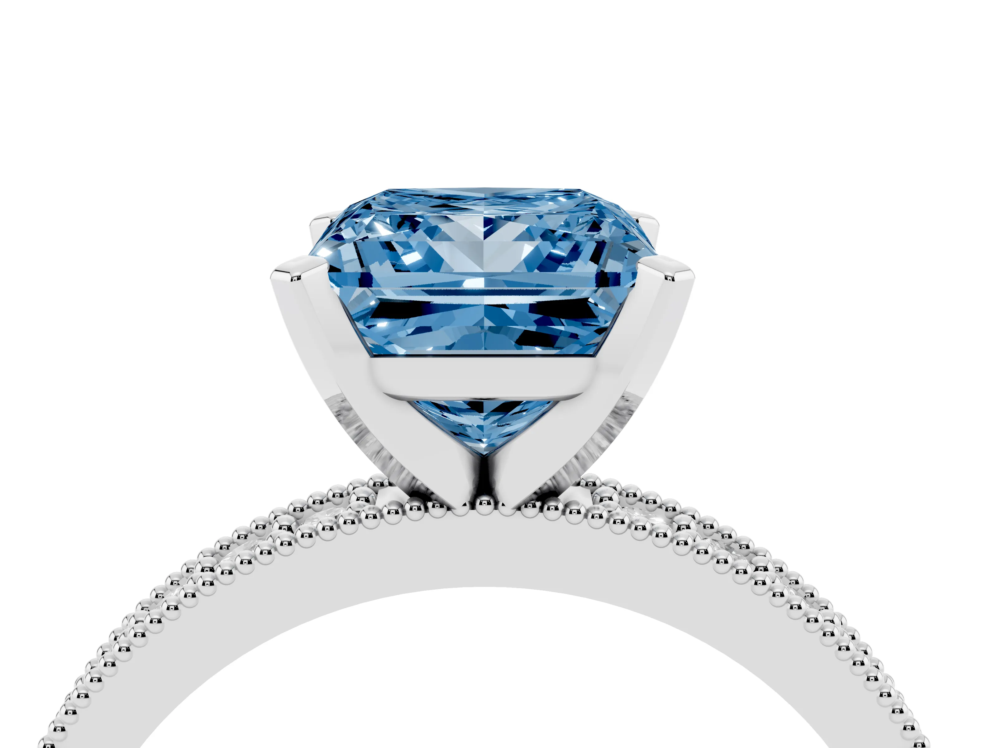 Fancy Blue Princess Cut Diamond Milgrain Pavé Engagement Ring Set in Silver with Prong Setting