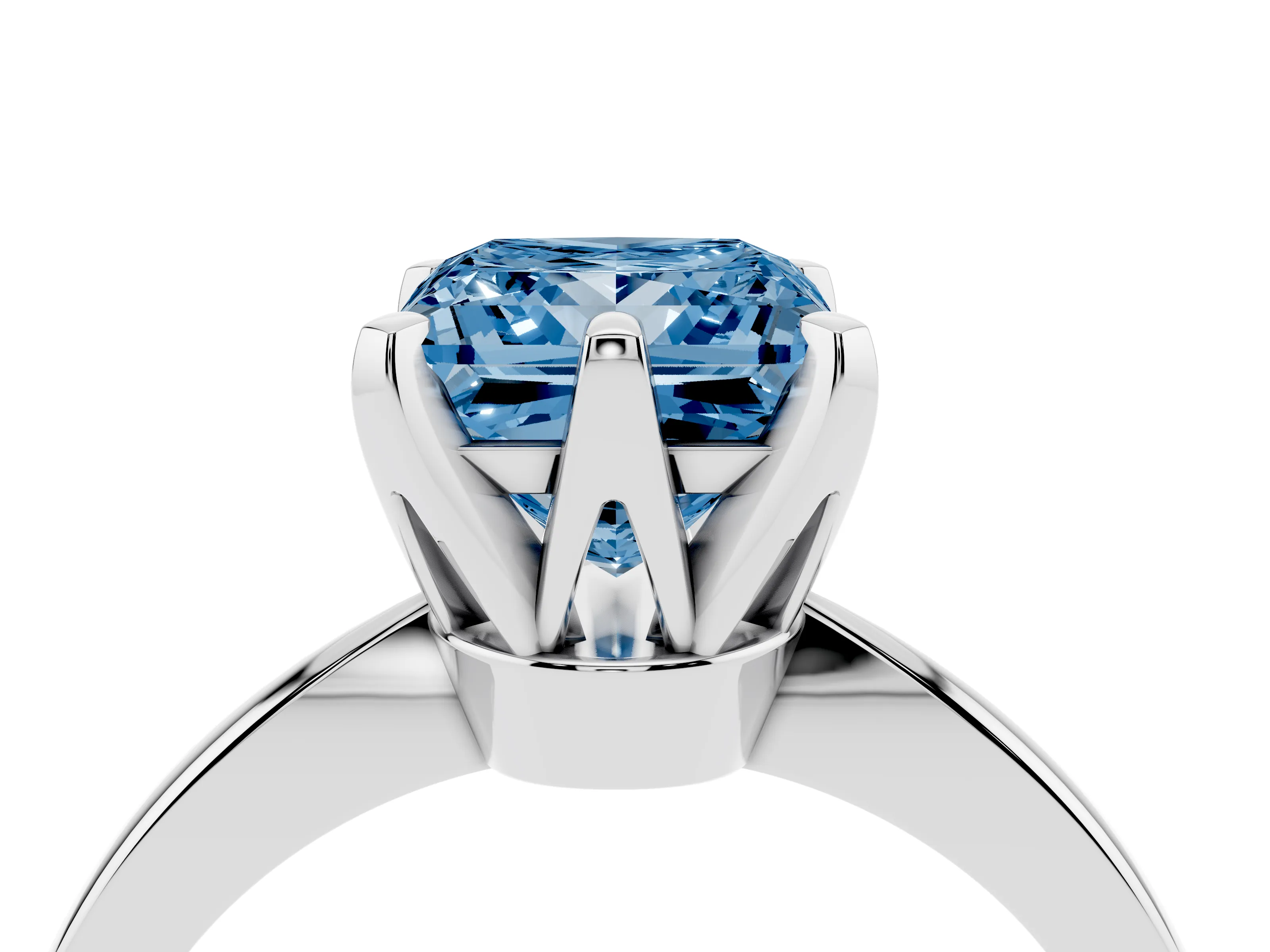 Fancy Blue Princess Cut Diamond Solitaire Engagement Ring Set in White gold with Slim Tapered Solitaire Band