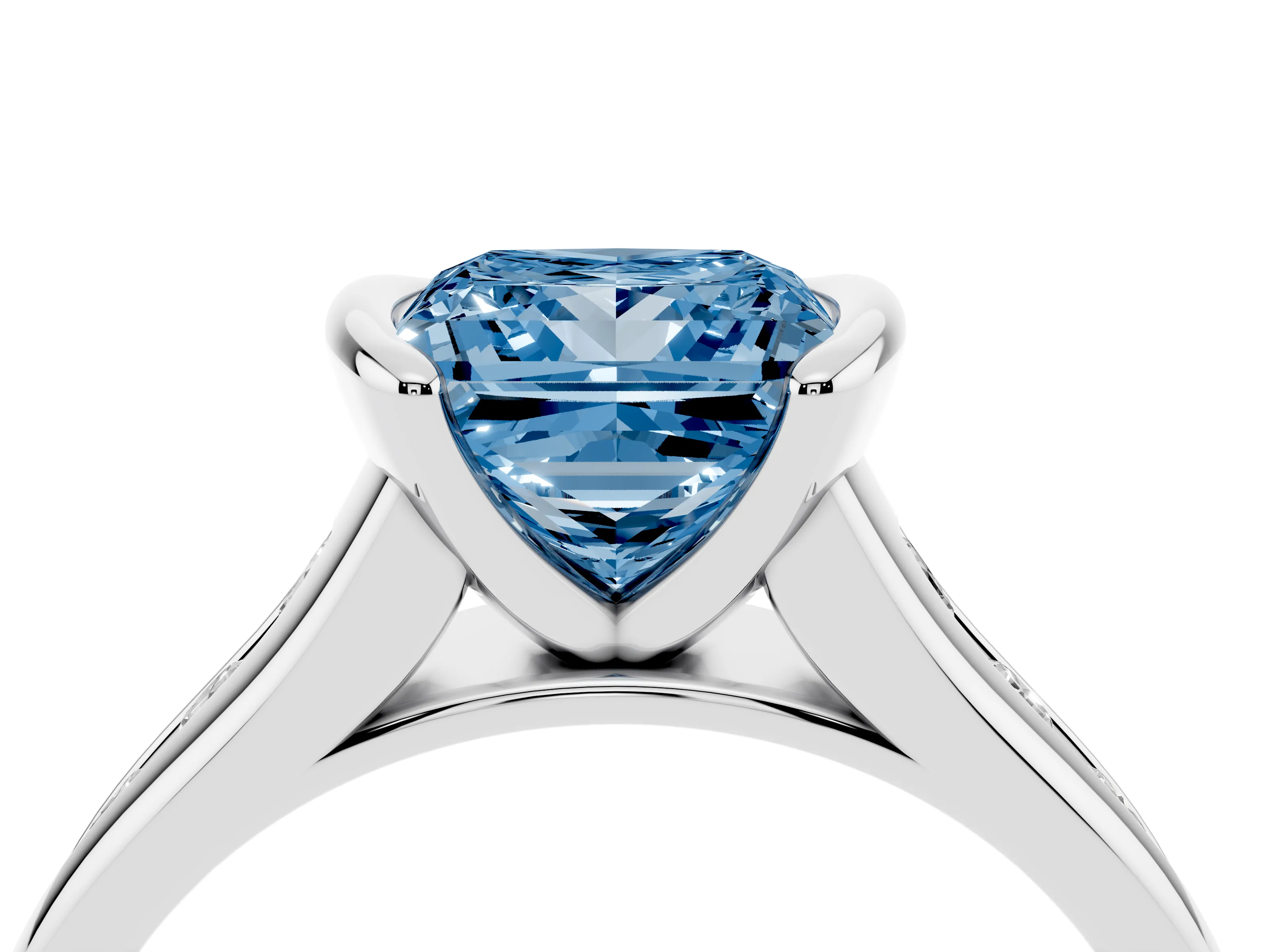 Fancy Blue Princess Cut Diamond Bezel-Set Solitaire Ring Set in Silver with Channel-Set Band