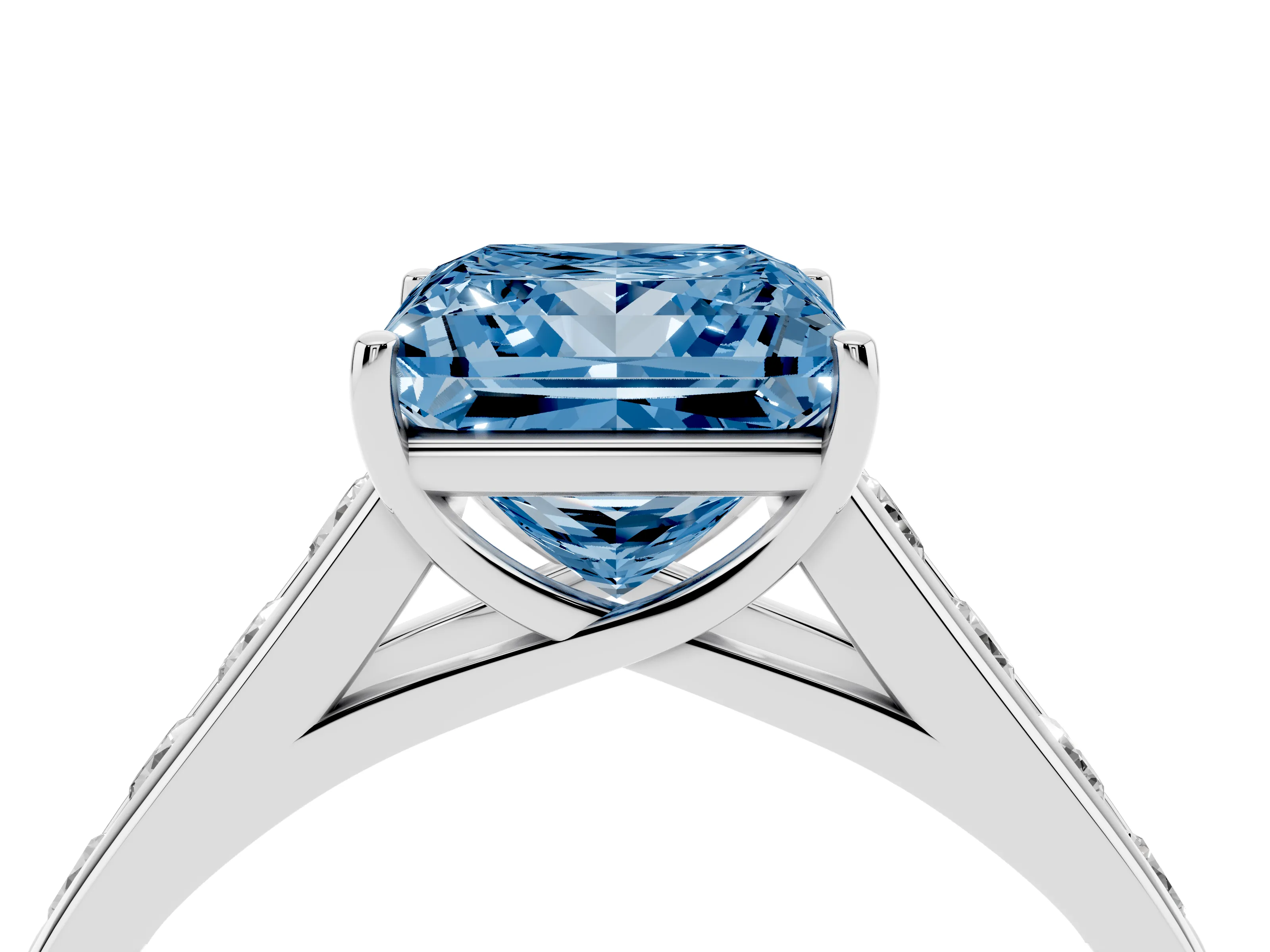 Fancy Blue Princess Cut Diamond Solitaire Channel-Set Engagement Ring Set in Silver with Prong Setting